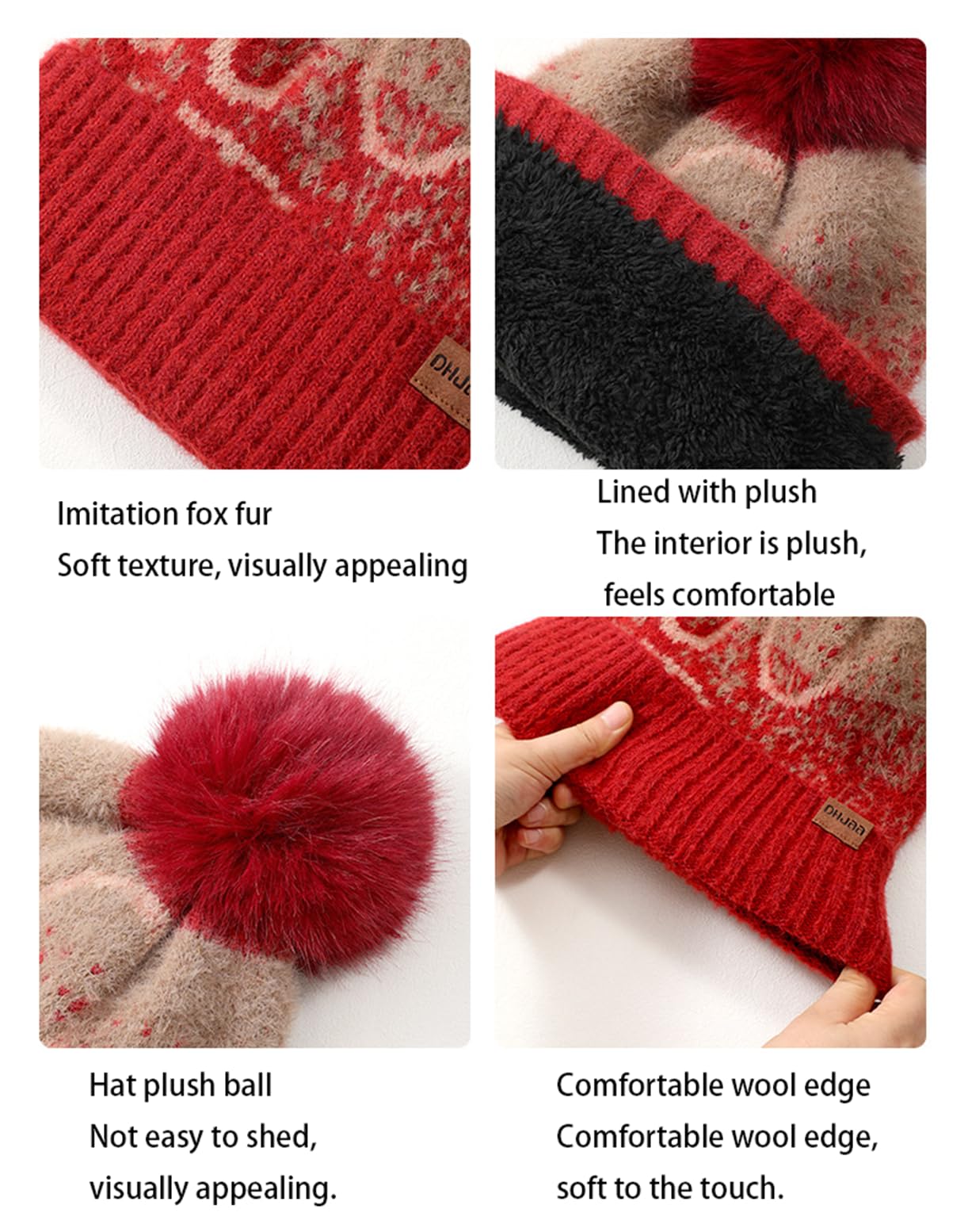 Wander Agio Winter Hat Scarf Glove Set for Women Beanie Hats Scarves and Gloves Womens Polar Fleece 3-Sets Christmas Red 1