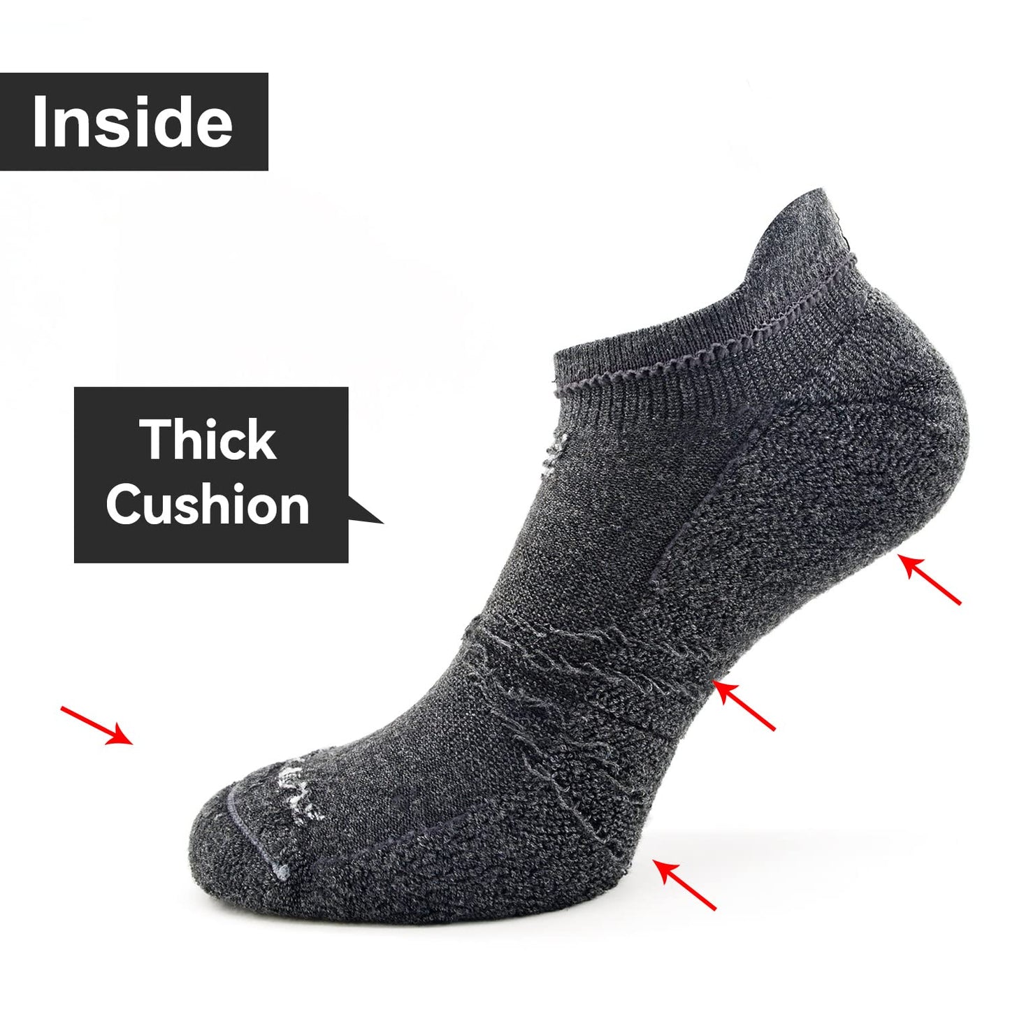 Socks Daze Womens Wool Workout Gym Athletic Socks Pack, Big Girls Boys Winter Ankle Thick Cushioned Long Distance Marathon Basketball Wool Socks, 3 Pairs Dark Grey, Medium