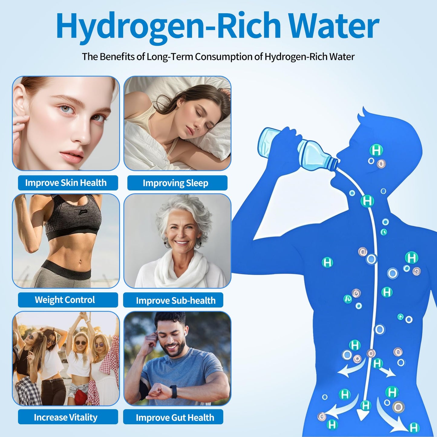 BSTYCM Hydrogen Water Bottle Generator,5000PPB Portable Hydrogen Water Machine with SPE PEM Tech and LED Timer Display,Water Ionizer Machine for Office, Daily Drinking and Outdoor (Silver, 8.4*Φ2.6)