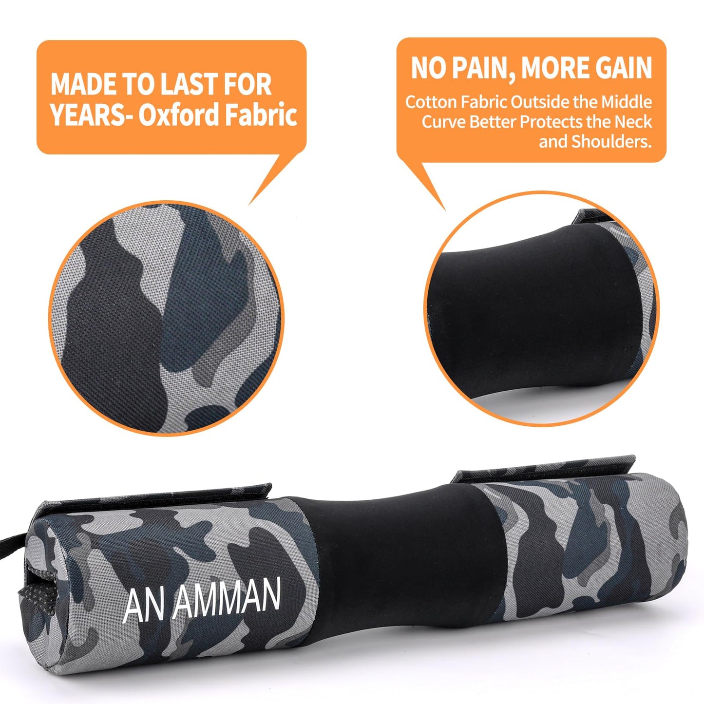AN AMMAN Barbell Pad for Squat, Hip Thrust - Perfect for Gym Workout Smith Machine Thruster Weightlifting - Relieves Neck and Shoulder Pain - Thick Foam Cushion Camo Blue AM001BZ