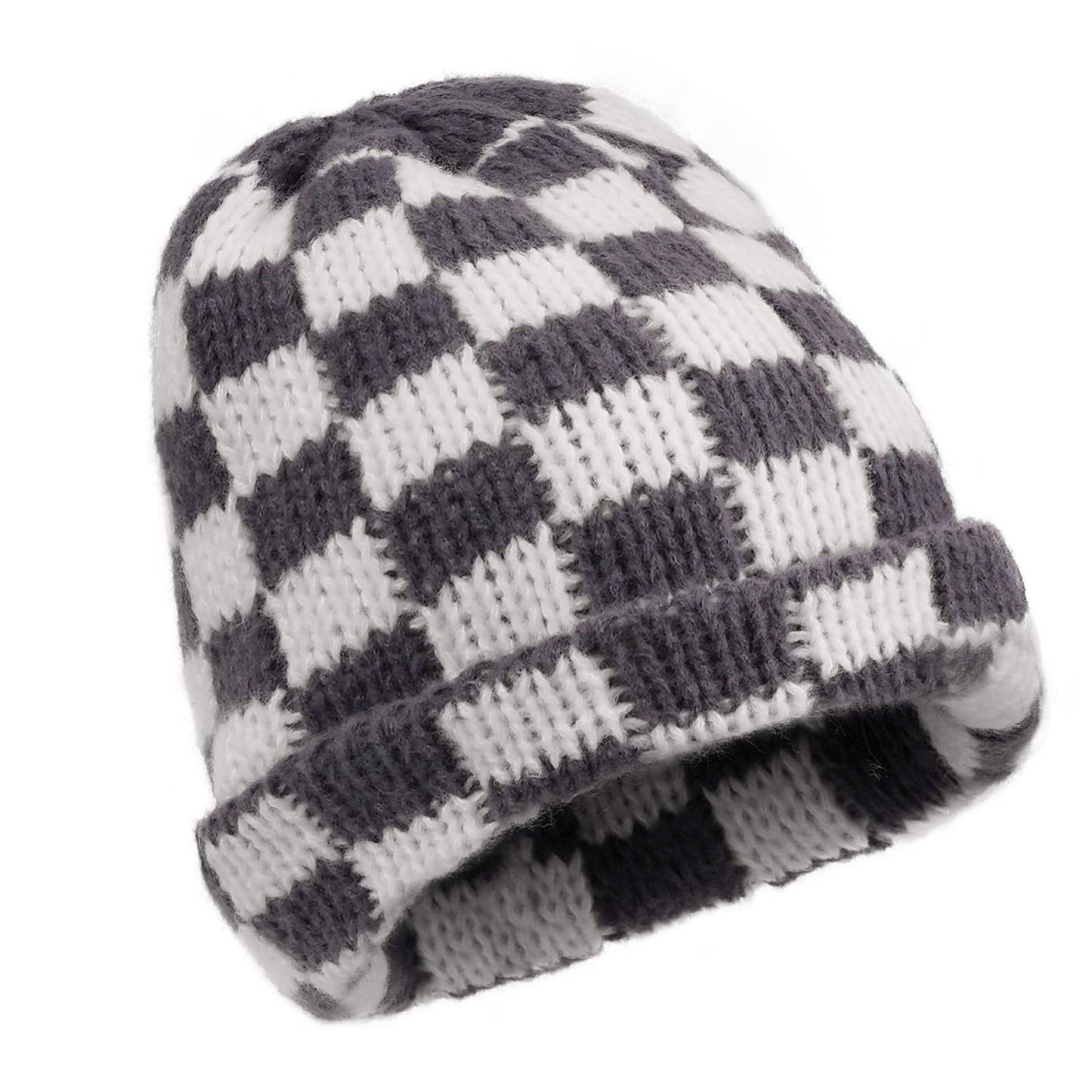 Croogo Cuffed Beanie for Men Women Knit Skull Cap Warm Stocking Hats Winter Beanie Plaid Acrylic Hat Skullcap Hat,Gray-KH56