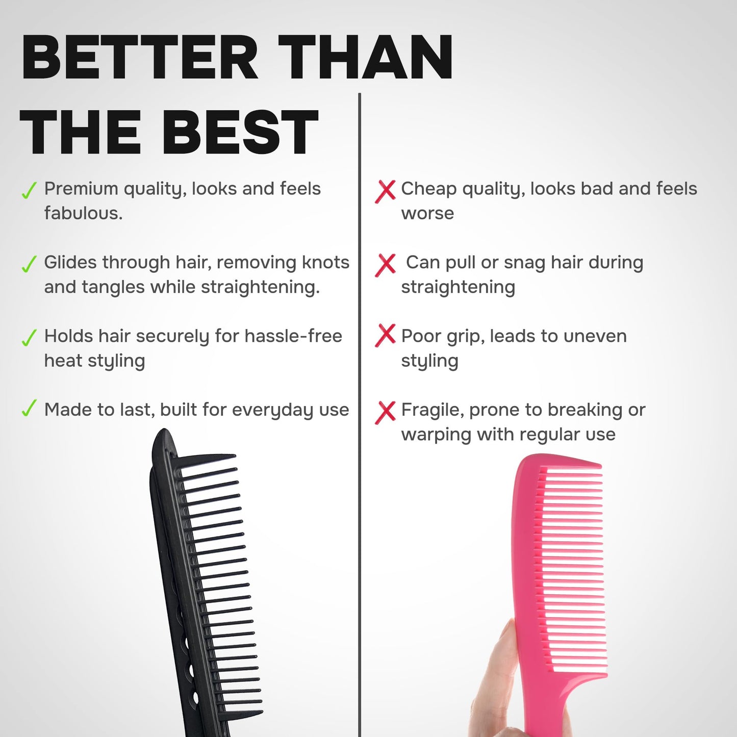 HerStyler Hair Comb For Straightening - Protects Hands - No More Knots - Styles Like A Pro - Versatile Hair Styling Comb - Travel Friendly (Black, Plastic, Dry Hair, 1 Count Pack of 1)