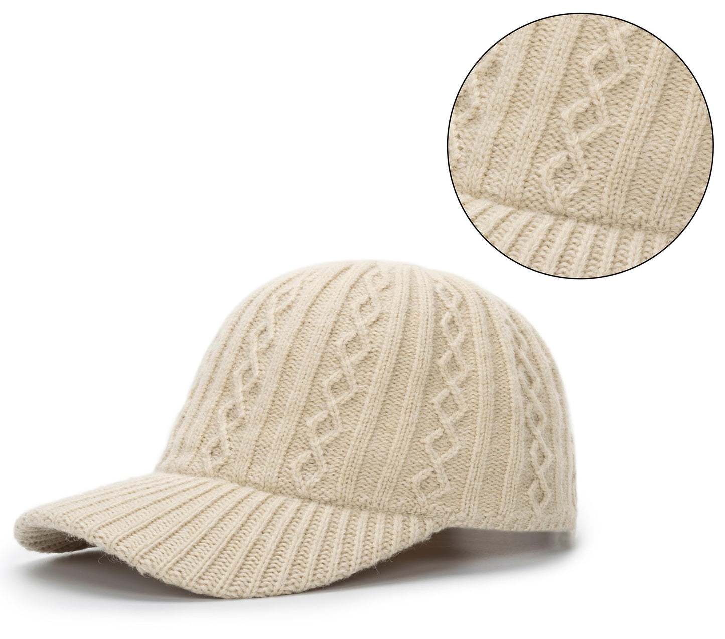 INOGIH Women's Winter Knit Visor Hat Beanie Hat Knitted Baseball Cap Ski Hat for Men Teens Beige