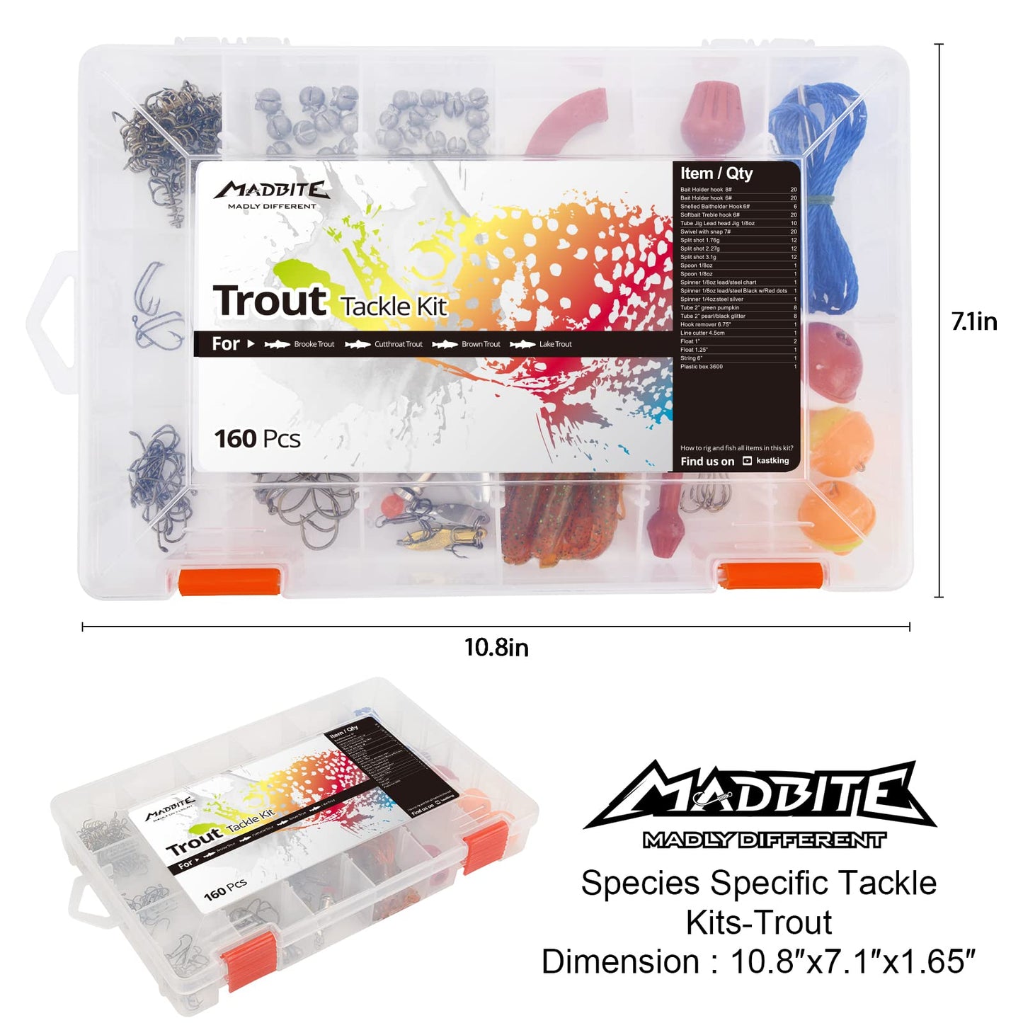 MadBite 181/196/214pcs Terminal Tackle Kits, Fresh and Saltwater, Bass/Panfish/Trout Fishing Tackle Kits, Fishing Gear, Fishing Lures, Fishing Accessory Kit w/Tackle Box, Hooks/Weights/Sinkers & Rigs
