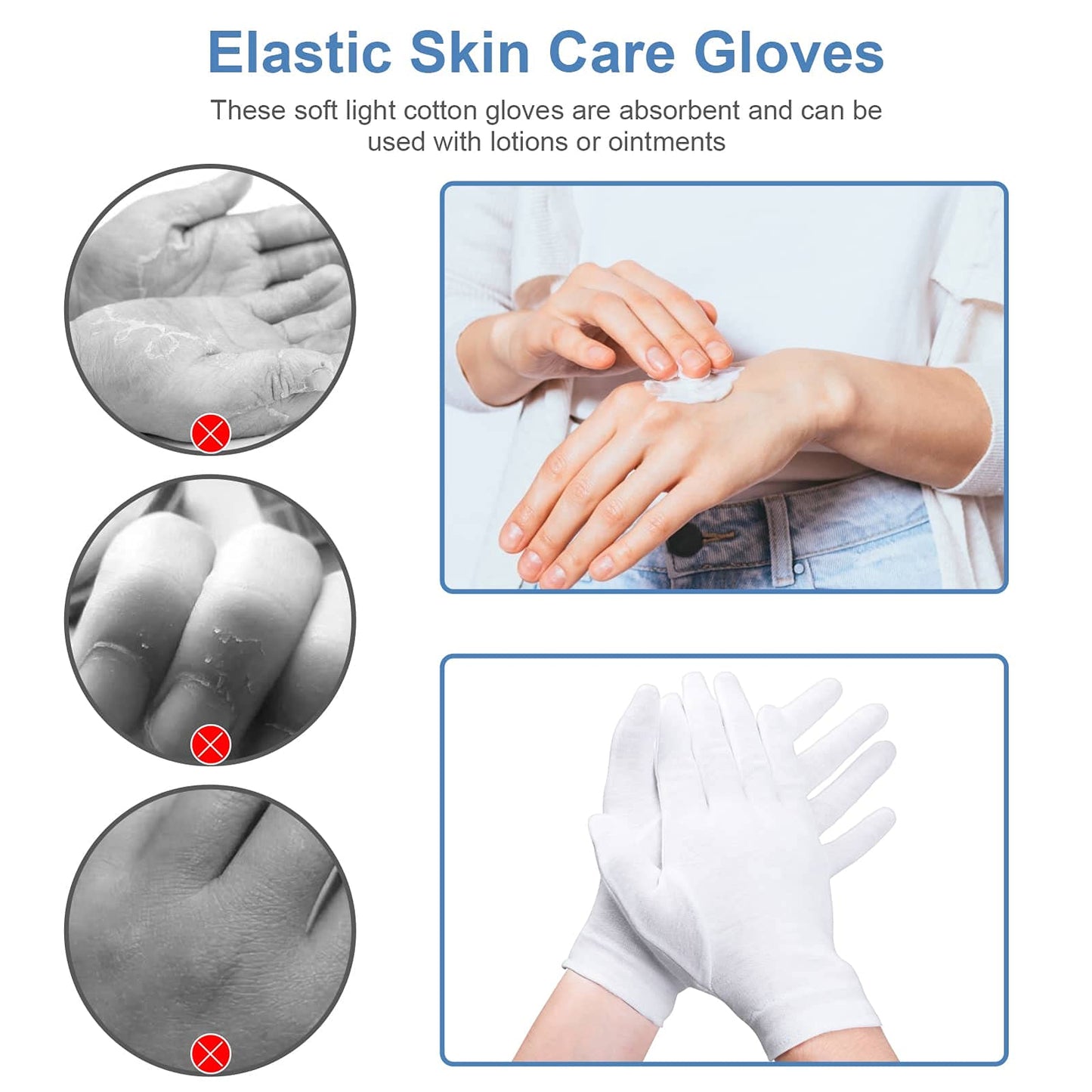 20 Pcs 100% Moisturizing Gloves for Dry Hands Overnight, Selizo 10 Pairs White Cotton Gloves for Women Eczema, Hand Moisturizer Sleeping Spa Gloves for Dry Hands Eczema