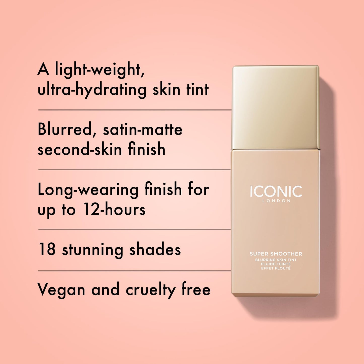 ICONIC LONDON Super Smoother Blurring Skin Tint | Light to Medium Coverage, Hydrating, Ultra-Lightweight Tinted Moisturizer, Cruelty-Free, Vegan Makeup (Cool Fair) 1.01 Fl oz