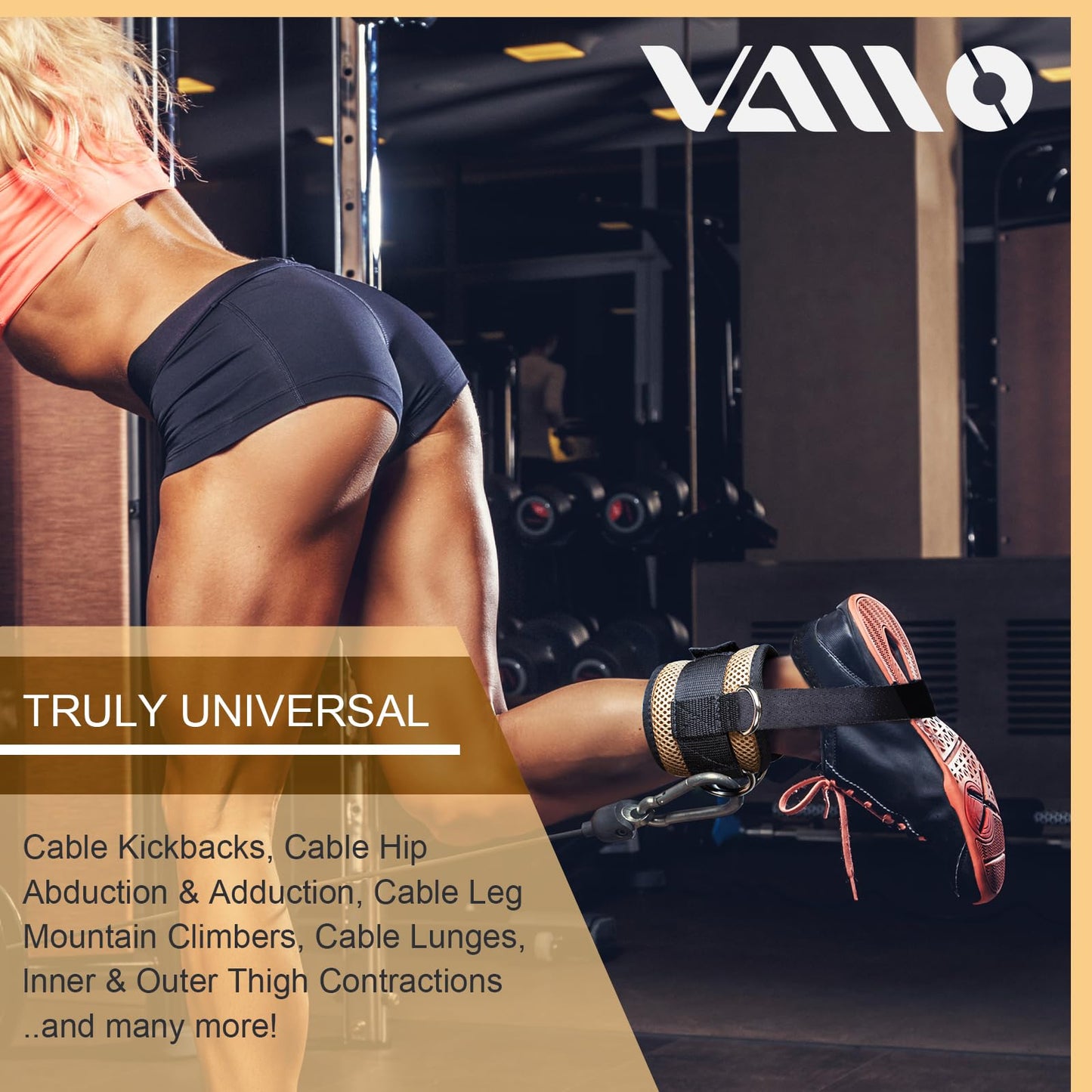 Light yellow Ankle Straps for Cable Machines,Adjustable Comfort fit Neoprene, Reinforce Double D-Ring - Premium Ankle Cuffs to Improve Abdominal Muscles, Lift The Butts, Tone The Legs for Men & Women