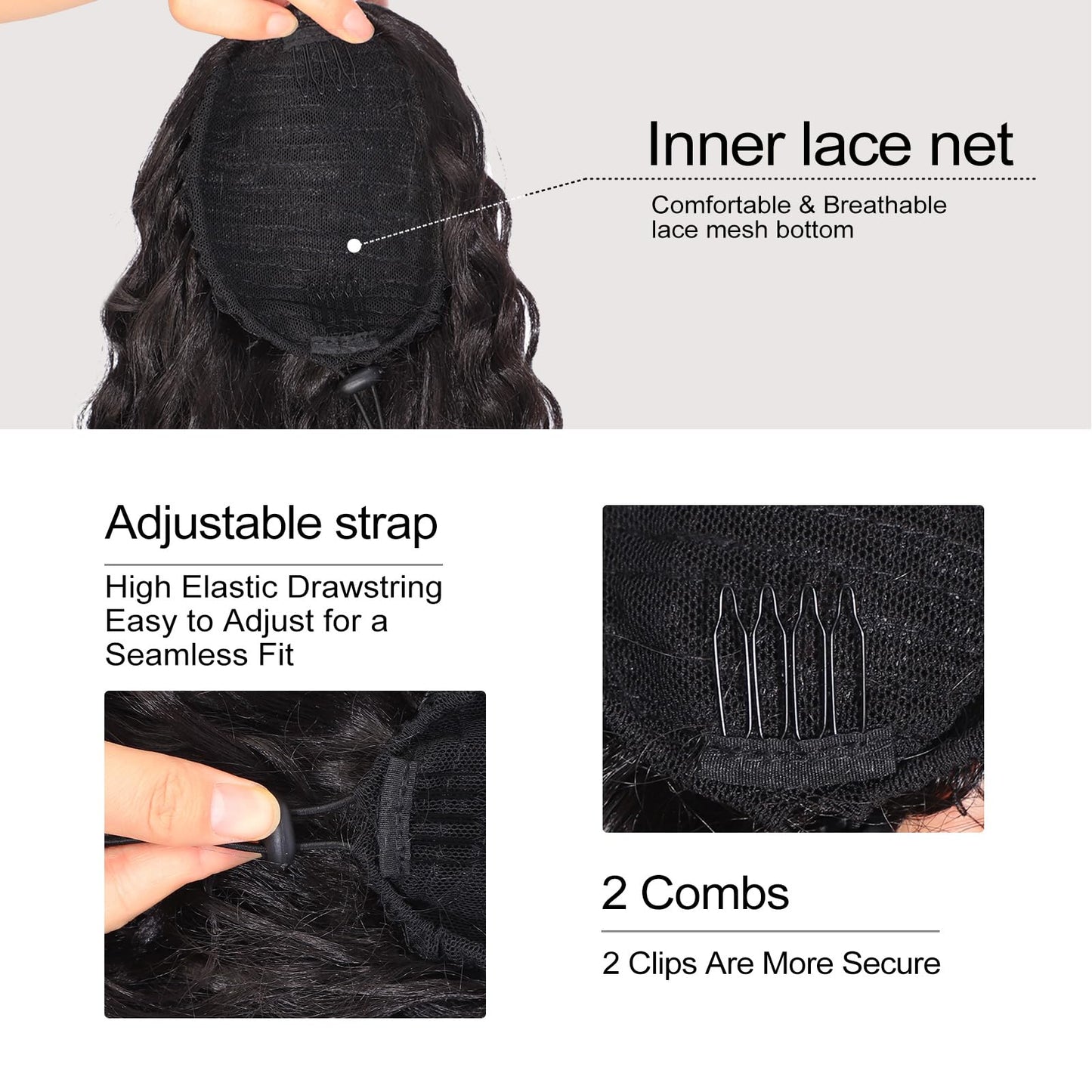 QGZ Curly Ponytail Extension,Drawstring Ponytail for Black Women 26 Inch Synthetic Long Afro Curly Fluffy Ponytail Hairpiece for Daily Use(Black Brown)