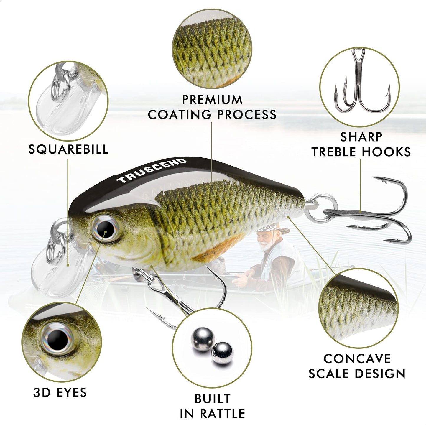 TRUSCEND Crankbaits Fishing Lures Hard Swimbait for Bass Trout Crappie Walleye Crank Baits Fishing Plugs Freshwater and Saltwater
