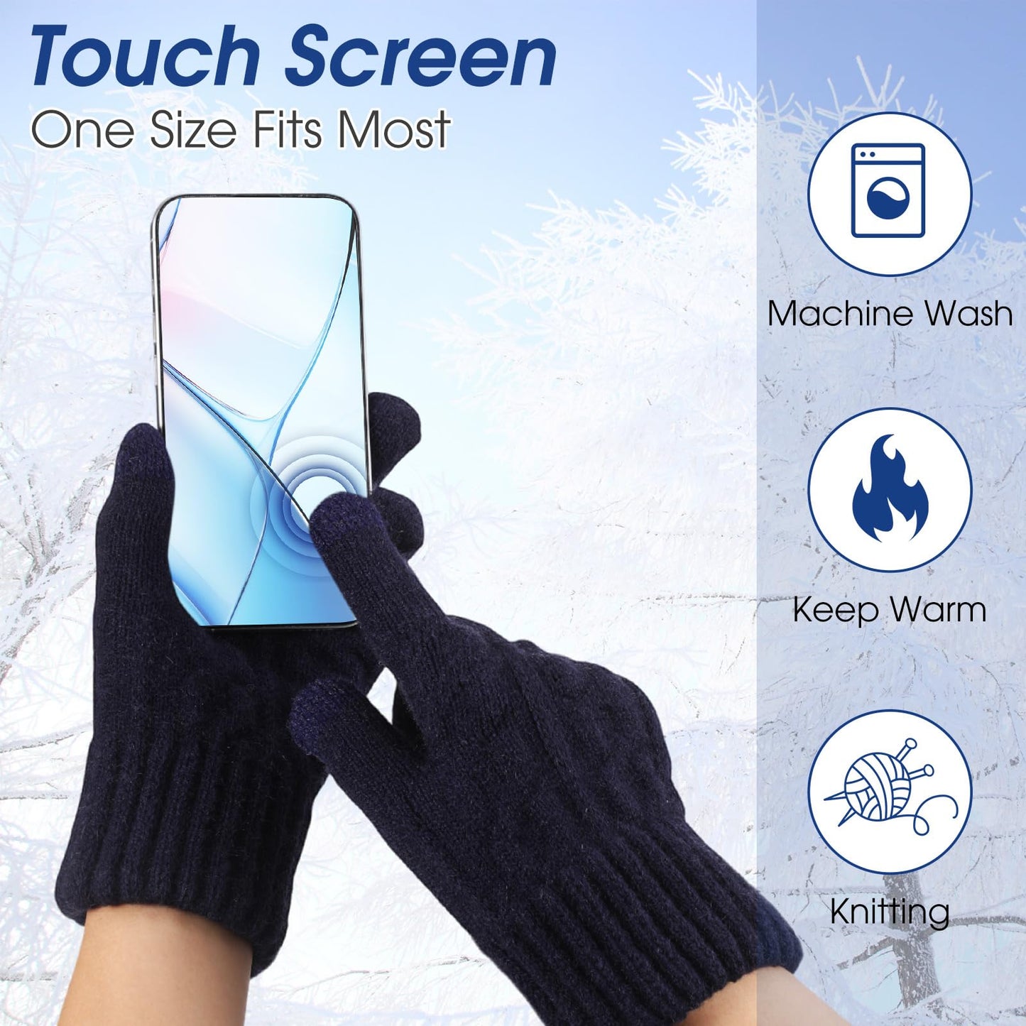 Jeere 4 Pcs Winter Beanie Hat with Earflap Gloves for Men Women Soft Warm Beanie Hat Gloves Set Knit Gloves Beanie Cap Set(Dark Grey, Dark Blue)