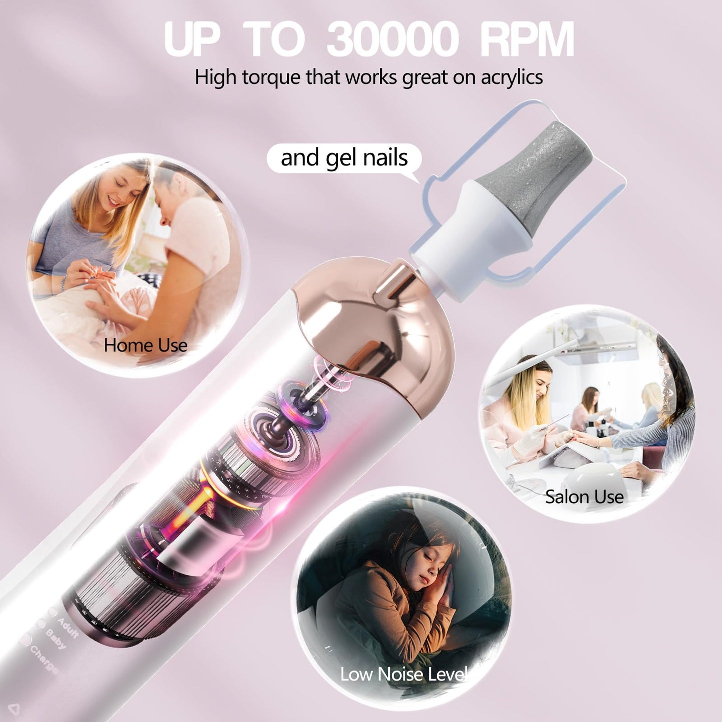 Droyek Electric Nail Drill Machine Nail Drill Electric File Nail File Kit for Beginners Acrylic Gel Nails Manicure Pedicure Polishing Shape Tool with 8 Bits Gel Nails and Home Salon Use