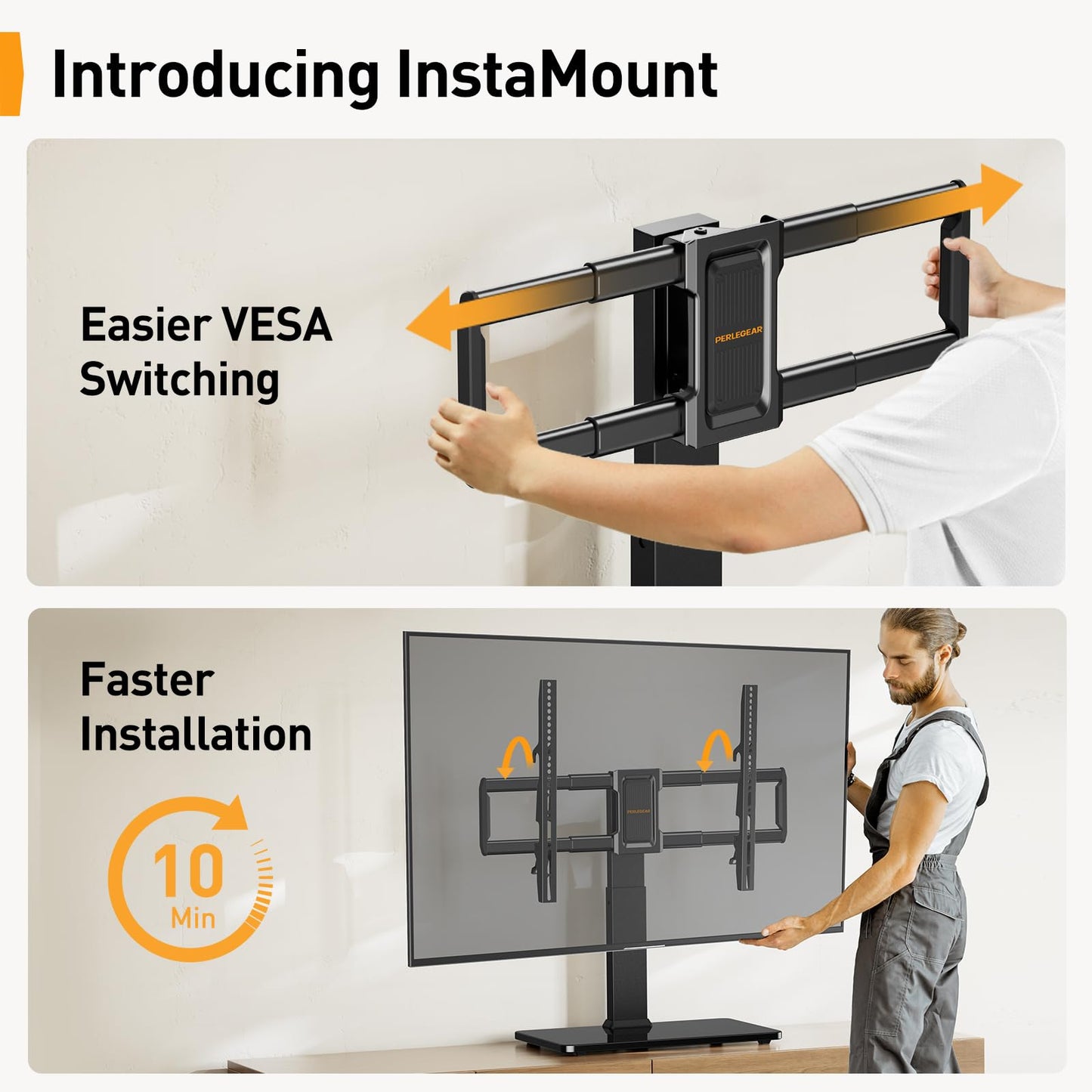 Perlegear Swivel TV Mount Stand, Universal TV Stand for 37-80 inch TVs, Height Adjustable Tabletop TV Stand Holds up to 99 lbs, Preassembled InstaMount Front Support, Max VESA 600x400mm, PGTVS28