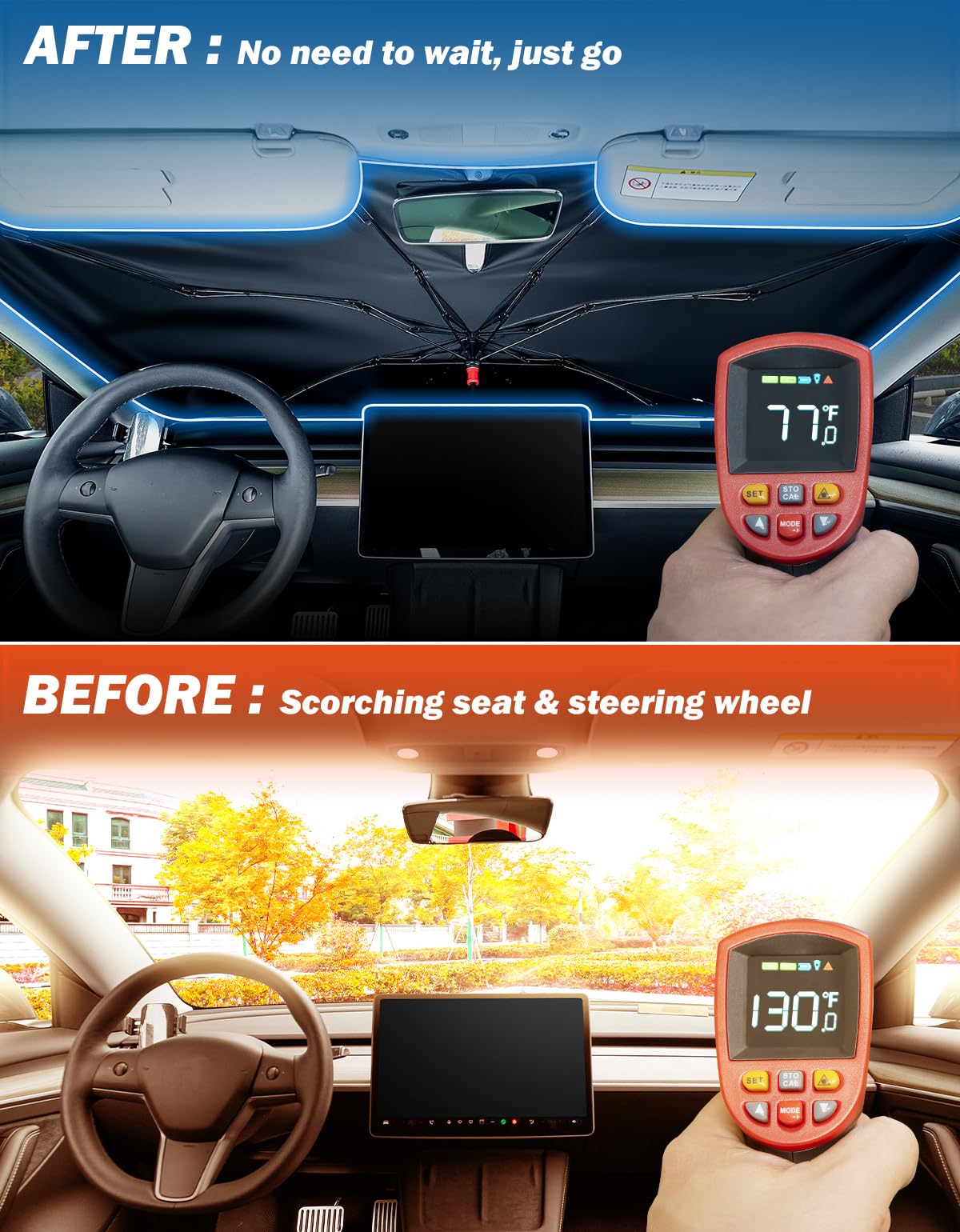 JOYTUTUS Windshield Sunshade Umbrella, Automotive Interior Sun Protection, Titanium Silver-Plated Coating Protect Car from Sun Rays & Heat Damage and Keep Cool, Spring Structure Edge (57" L x 32" W)