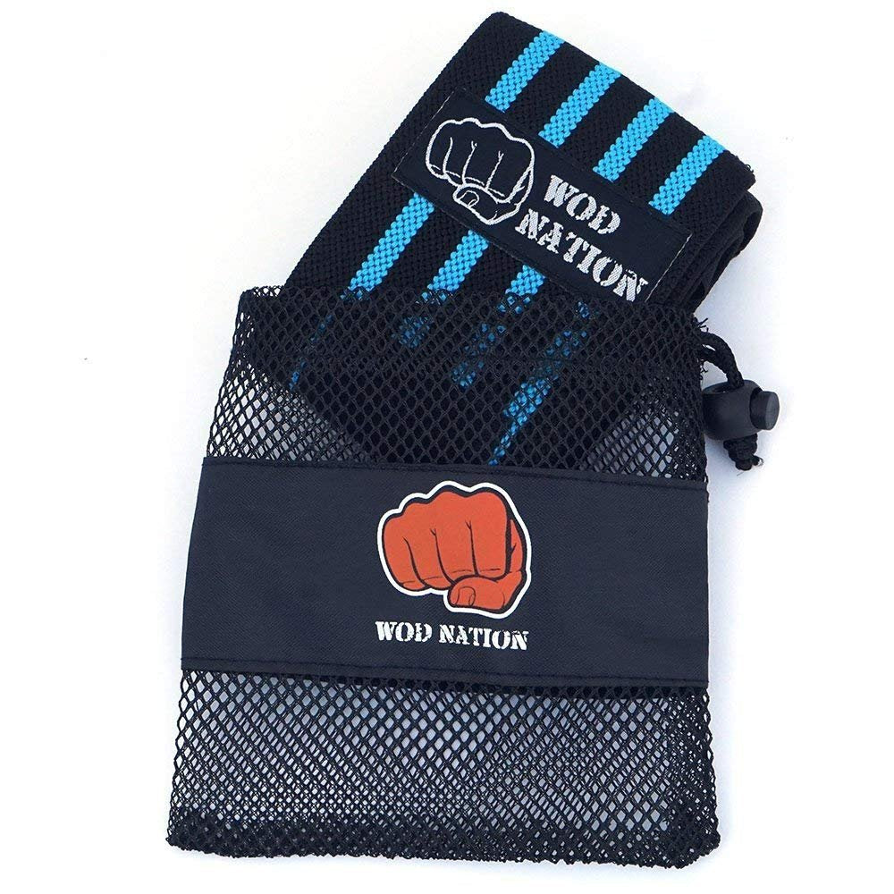 WOD Nation Wrist Wraps for Weightlifting, 12” Professional Gym Wrist Straps w/Thumb Loop, Wrist Wraps for Men & Women, Wrist Support Wraps for Strength Training, Powerlifting & Bodybuilding (LT Blue)