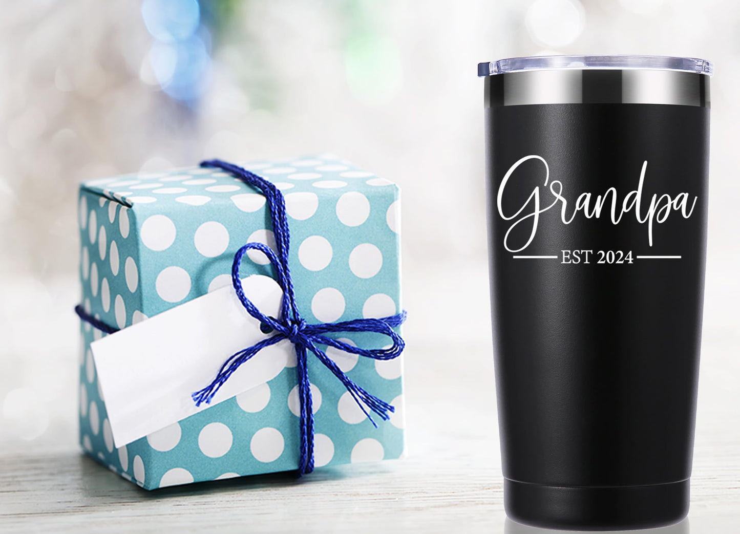 momocici Grandpa Est. 2024 20 OZ Tumbler.First Time Grandfather,Grandpa to Be,New Grandpa,Newborn Gifts.Birthday,Christmas Gifts for New Grandfather,Husband,Men Travel Mug(Black)