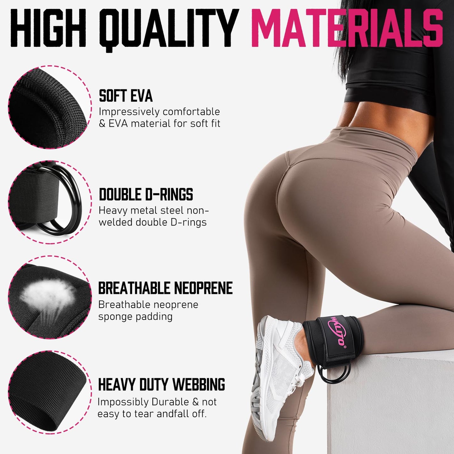 WALITO Gym Ankle Straps for Working Out - Glute Ankle Cuff Kickback Strap, Gym Cable Machine Accessories for Women Glute Leg Extensions, Hip Abductors & Lower Body Exercises Equipment