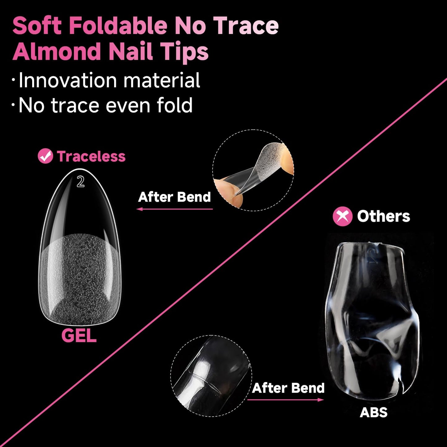UNA GELLA Almond Nail Tips, 312pcs Medium Pointed Almond Fake Nails Tips Pre-shape Half Matte Full Cover Clear Acrylic Press On Nails No C Curve For Nail Extension Nail Art DIY Salon 12 Sizes
