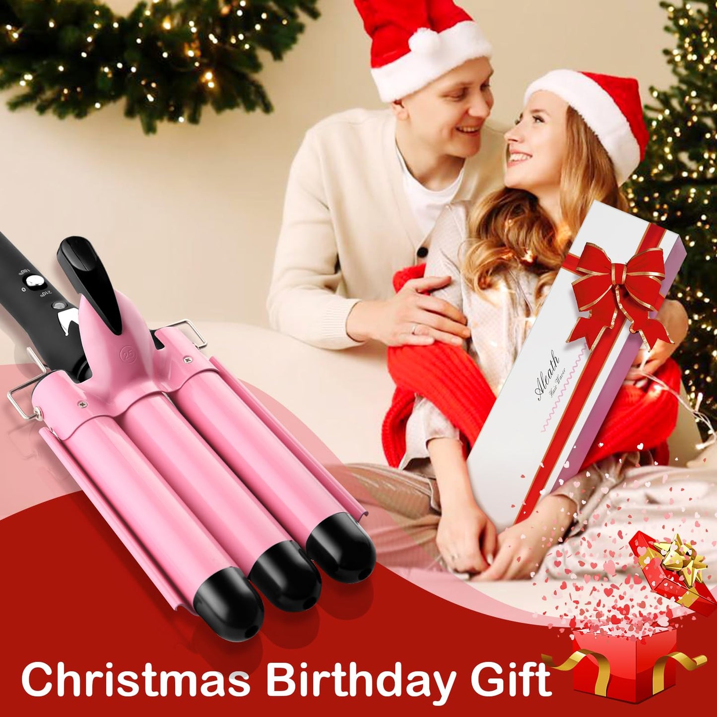 3 Barrel Curling Iron Hair Crimper: Aleath Dual Voltage Adjustable Temperature Three Barrels Hair Waver - Ceramic 1 inch Curler Wand