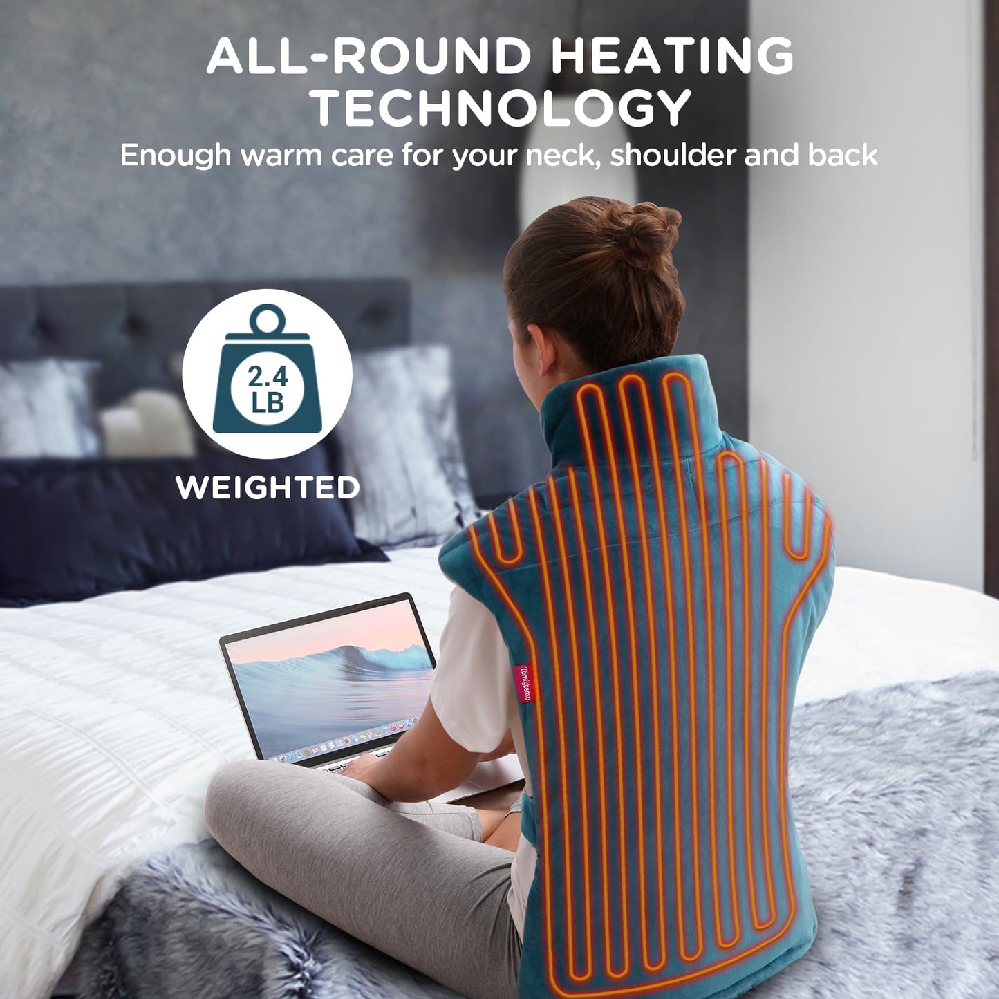 Comfytemp Upgraded Heating Pad for Back Neck Shoulders Deeper Pain Relief, 22"x33" Large Weighted Electric Heat Pad, Gifts for Women Men, Safe Design — 2H Auto-Off, Soft & Washable