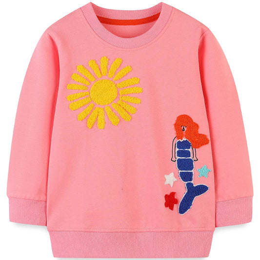 Bumeex Baby Kids Toddler Girl Clothes Sweater Sweatshirt Fall Winter Crewneck Long Sleeve Pullover Shirt Top Hoodie Clothing Outfit Pink Mermaid 2t