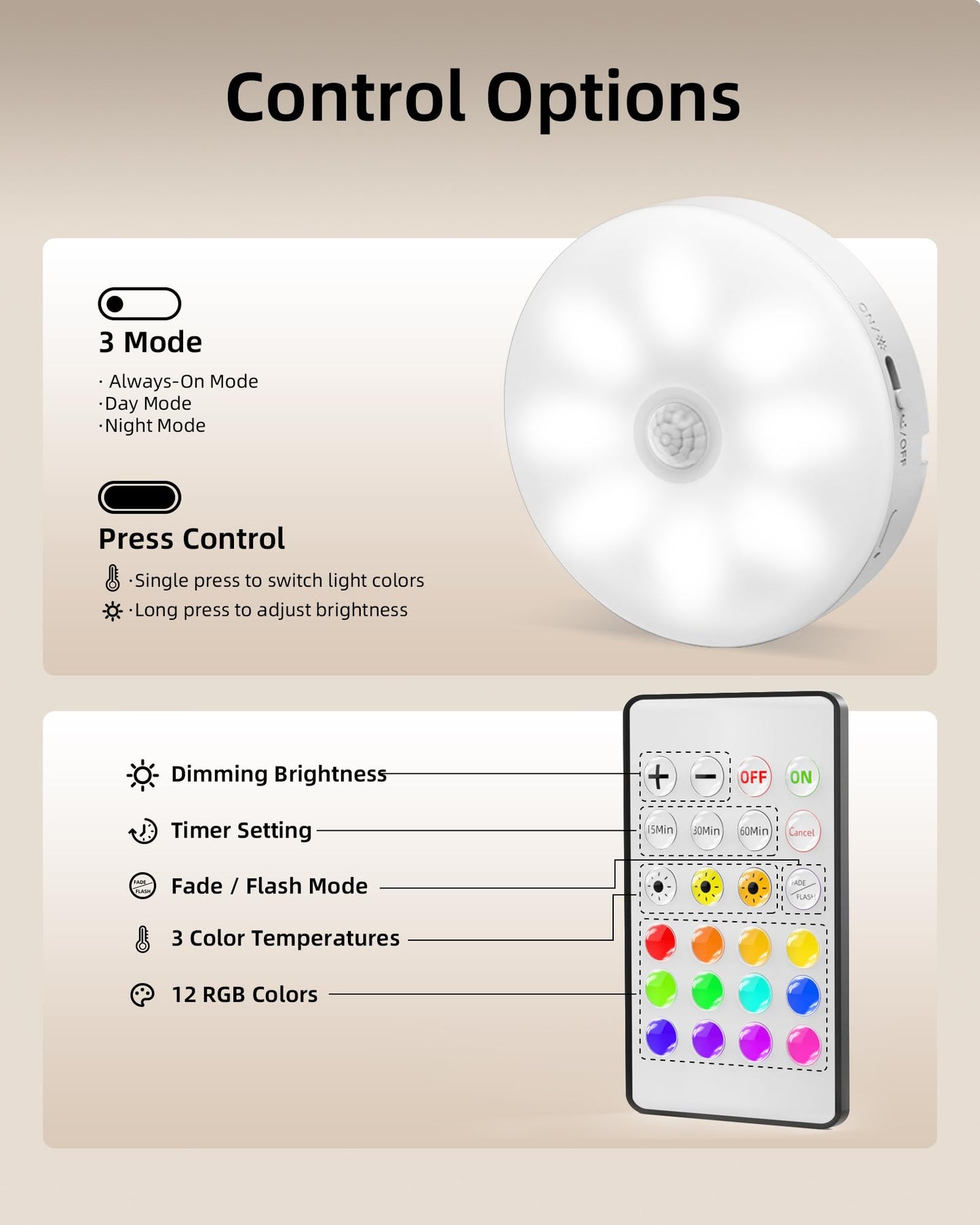 EZVALO 6-Pack Under Cabinet Lighting, Rechargeable Motion Sensor Puck Lights with Remote, 3 Color Temps &12 RG Colors, Magnetic Stick on Light, Dimmable Under Counter Lights for Kitchen, Shelf, Stair