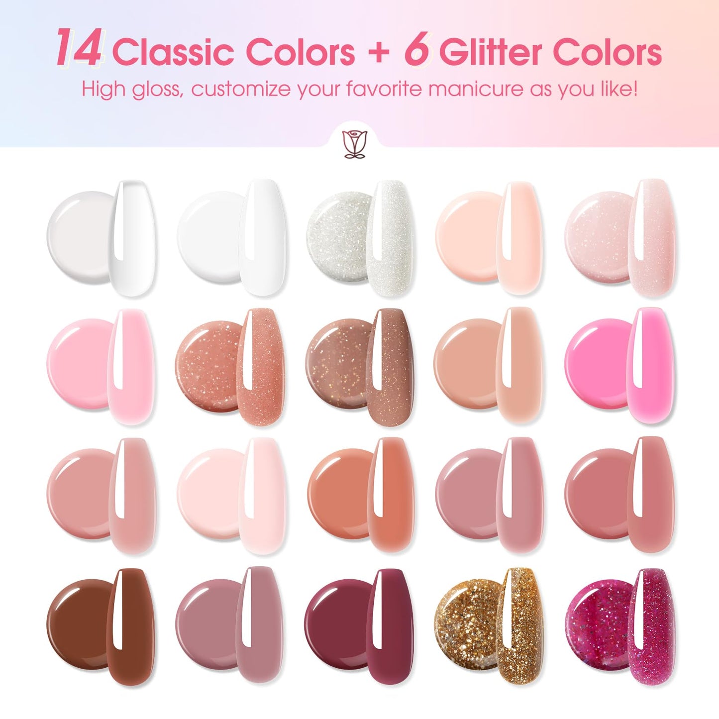 ROSALIND 20 Fall Poly Nail Gel Kit with Mini Nail Lamp Glitter Poly Nail Gel Kit Collection with Tools Clear Poly Nail Gel Starter Kit
