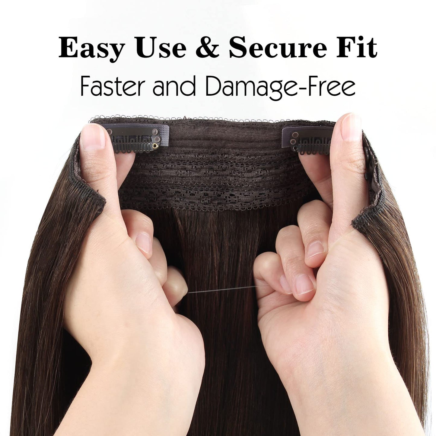 Sassina Invisible Wire Hair Extensions Real Human Hair with Transparent Wire Adjustable Size Secure Clips Natural Straight Secret Miracle Hairpiece, #4A Light Medium Brown 12 Inch 70 Gram