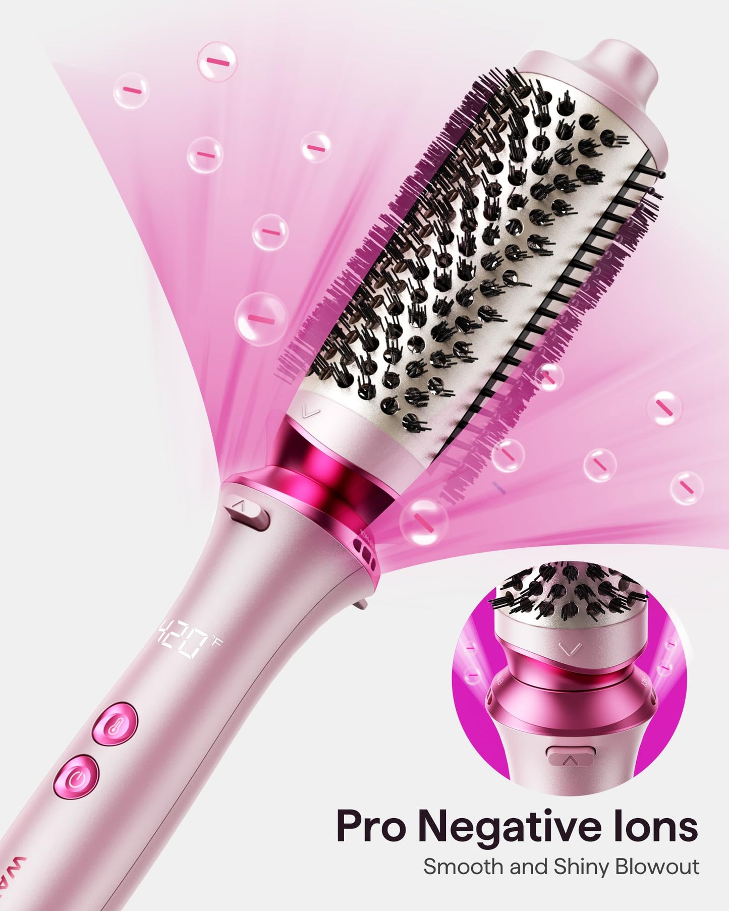 Wavytalk Thermal Brush, Wavytalk Heatwave Pro 1.75" Ionic Thermal Brush with Bilateral Ionic Outlet to Less Damage and One-Step Shiny Blowout Look for Long Hair, Pink