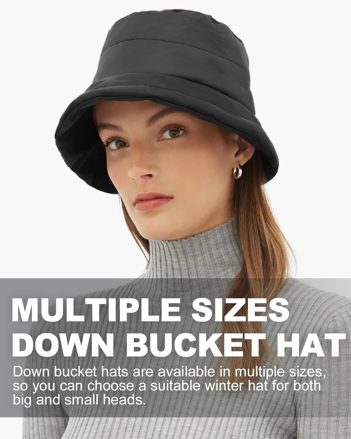 Zylioo XXL Winter Bucket Hat Foldable,Oversize Collapsible Warm Travel Hat,Large Fishing Hat for Big Heads Windproof Black