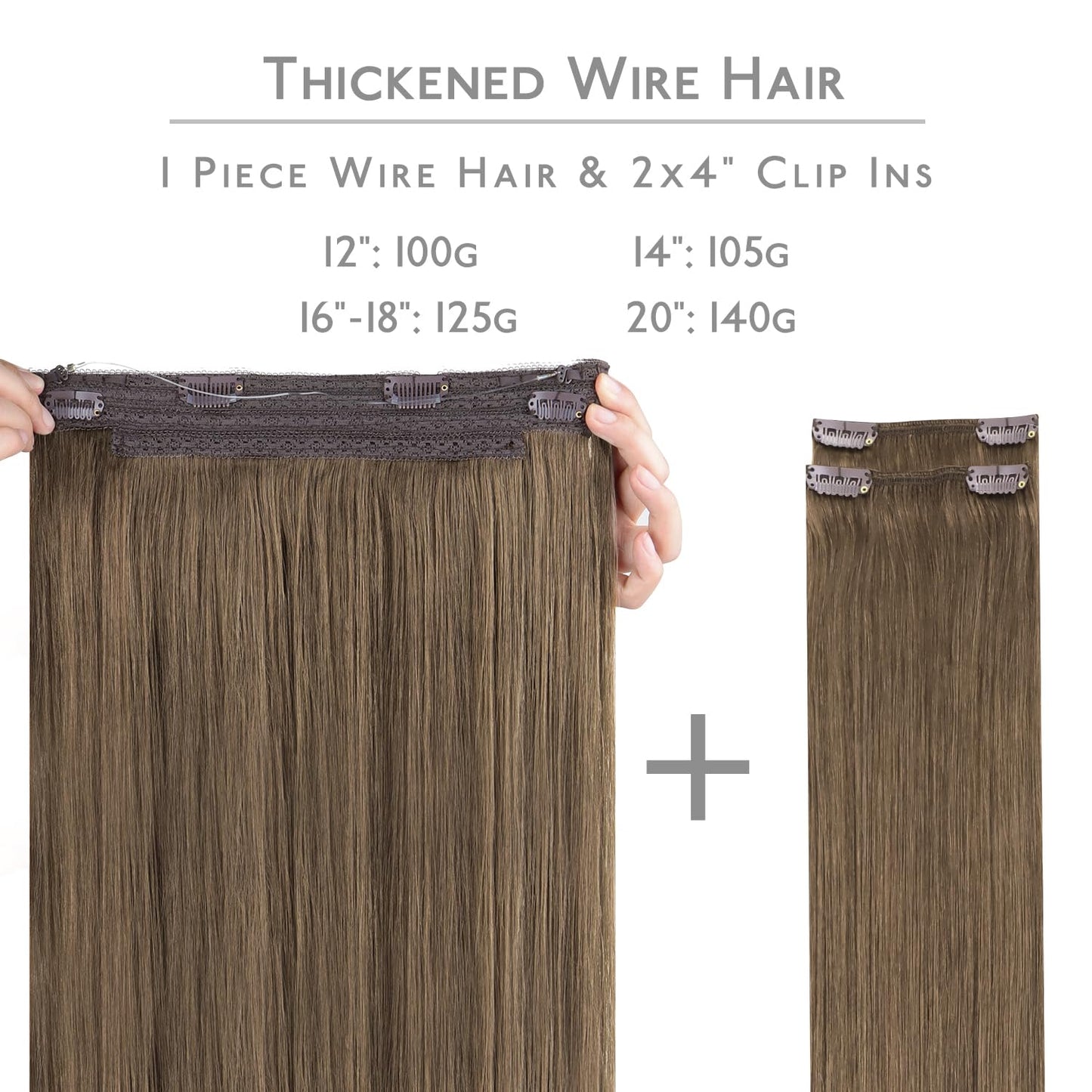 WENNALIFE Wire Hair Extensions (Increase 50% Lifespan) Real Human Hair 12 inch 100g Light Ash Brown Remy Real Hair Extensions Invisible Wire Hair Extensions Human Hair Natural Fish Line Straight Hair