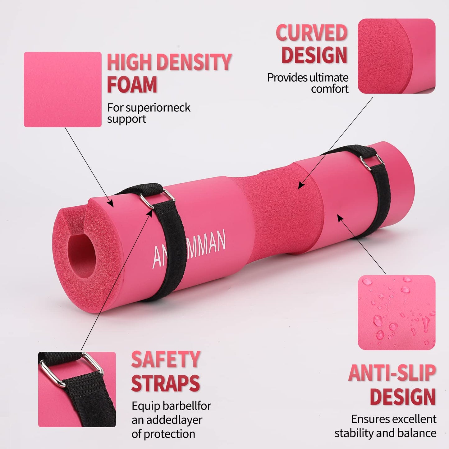 AN AMMAN Barbell Pad for Squat, Hip Thrust - Perfect for Gym Workout Smith Machine Thruster Weightlifting - Relieves Neck and Shoulder Pain - Thick Foam Cushion Deep Dark AM001PT