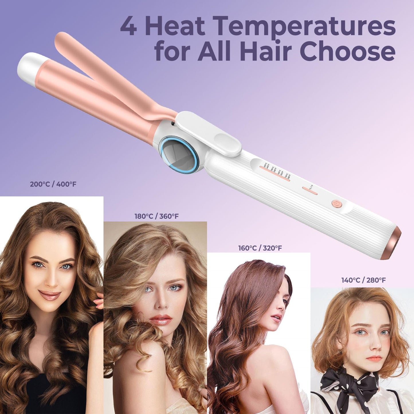 Cordless Curling Iron 9000 mAhUSB Rechargeable, 4 Temps Setting Cordless Hair Curlers, 280°F-400°F Travel Cordless Curling Wand, Wireless Ceramic Hair Styling Tools Hot Rollers Hair Curlers