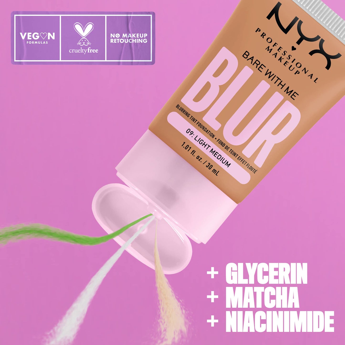 NYX PROFESSIONAL MAKEUP Bare With Me Blur Skin Tint Foundation Make Up with Matcha, Glycerin & Niacinamide - Light Medium