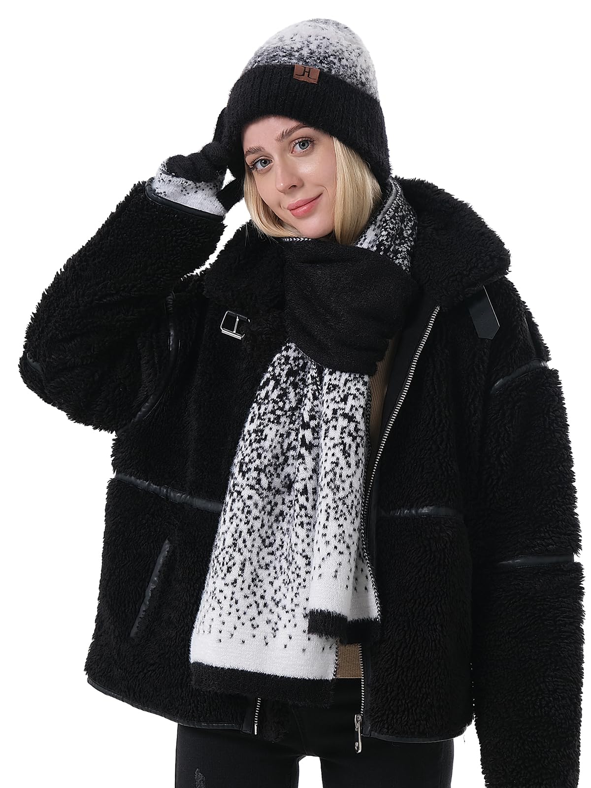 Winter Beanie Hat Scarf Gloves, Warm Fleece Lined Knit Beanie Hat Long Scarf & Touch Screen Gloves for Women Cold Weather Set