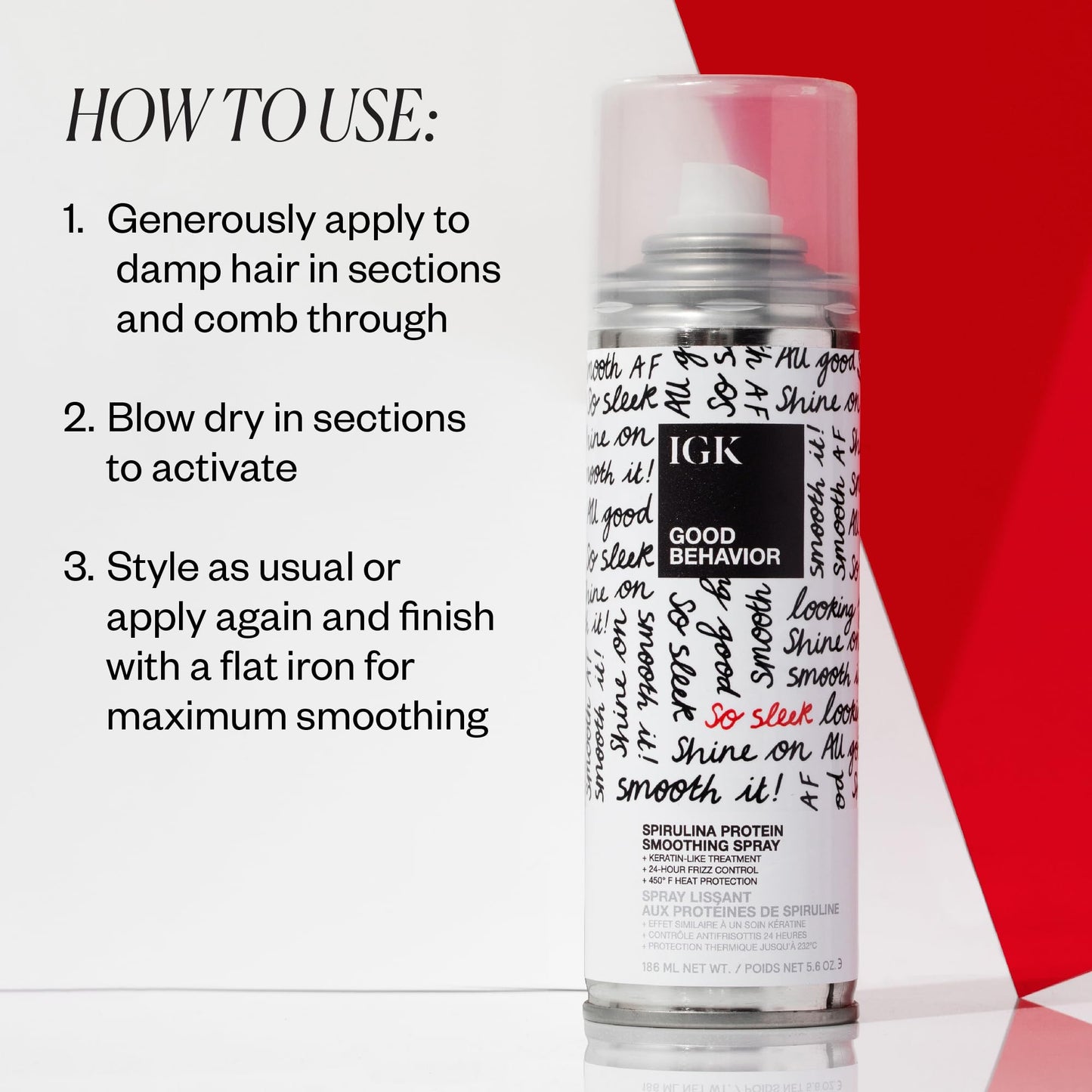 IGK GOOD BEHAVIOR Spirulina Protein Smoothing Spray Travel | Keratin Like Treatment + Frizz Control + Heat Protectant | Vegan + Cruelty Free | 2.4 Oz