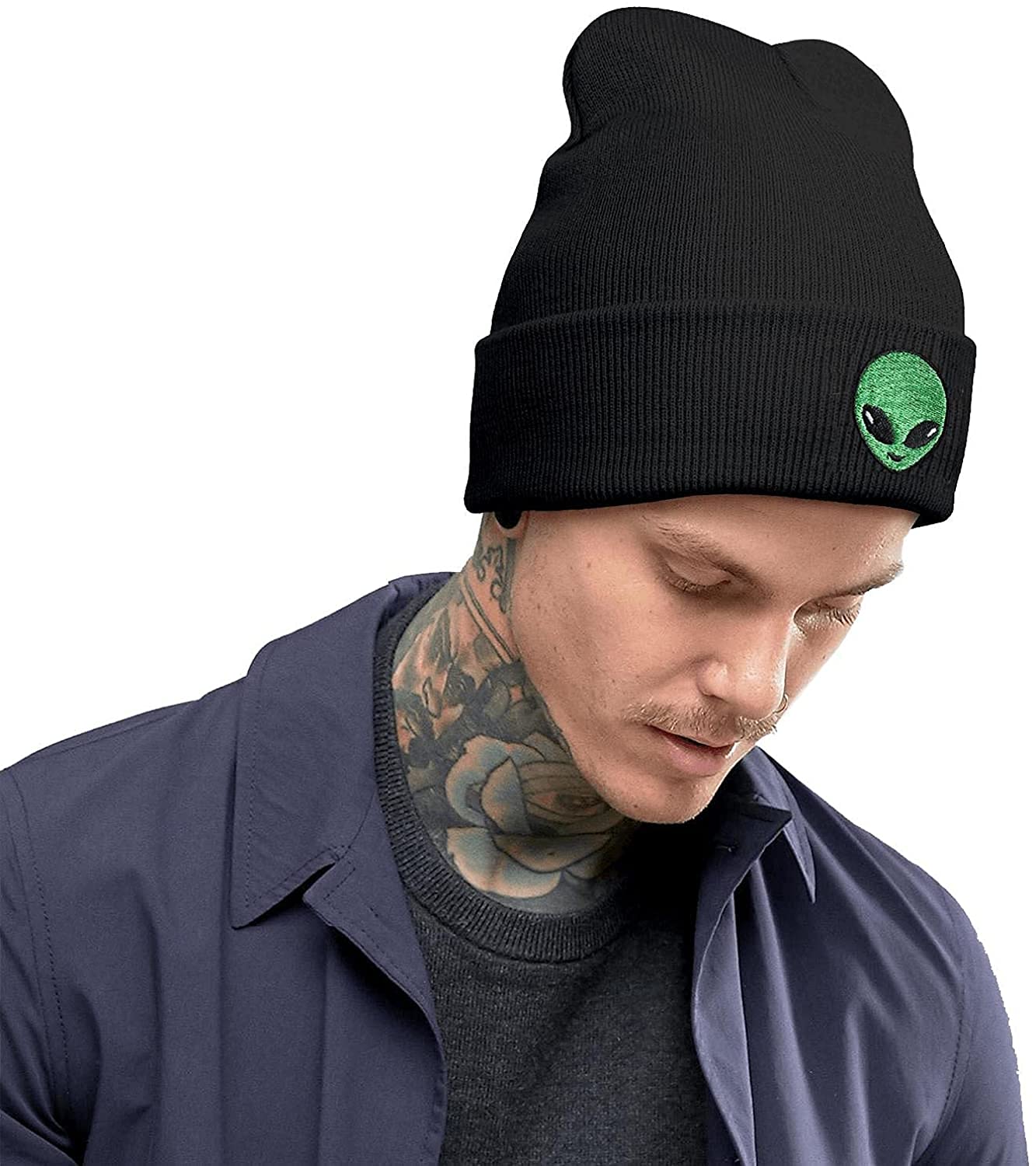 RNEFNQS 2 Pack Alien Skull Beanie Winter Slouchy Knit Hat for Men Women