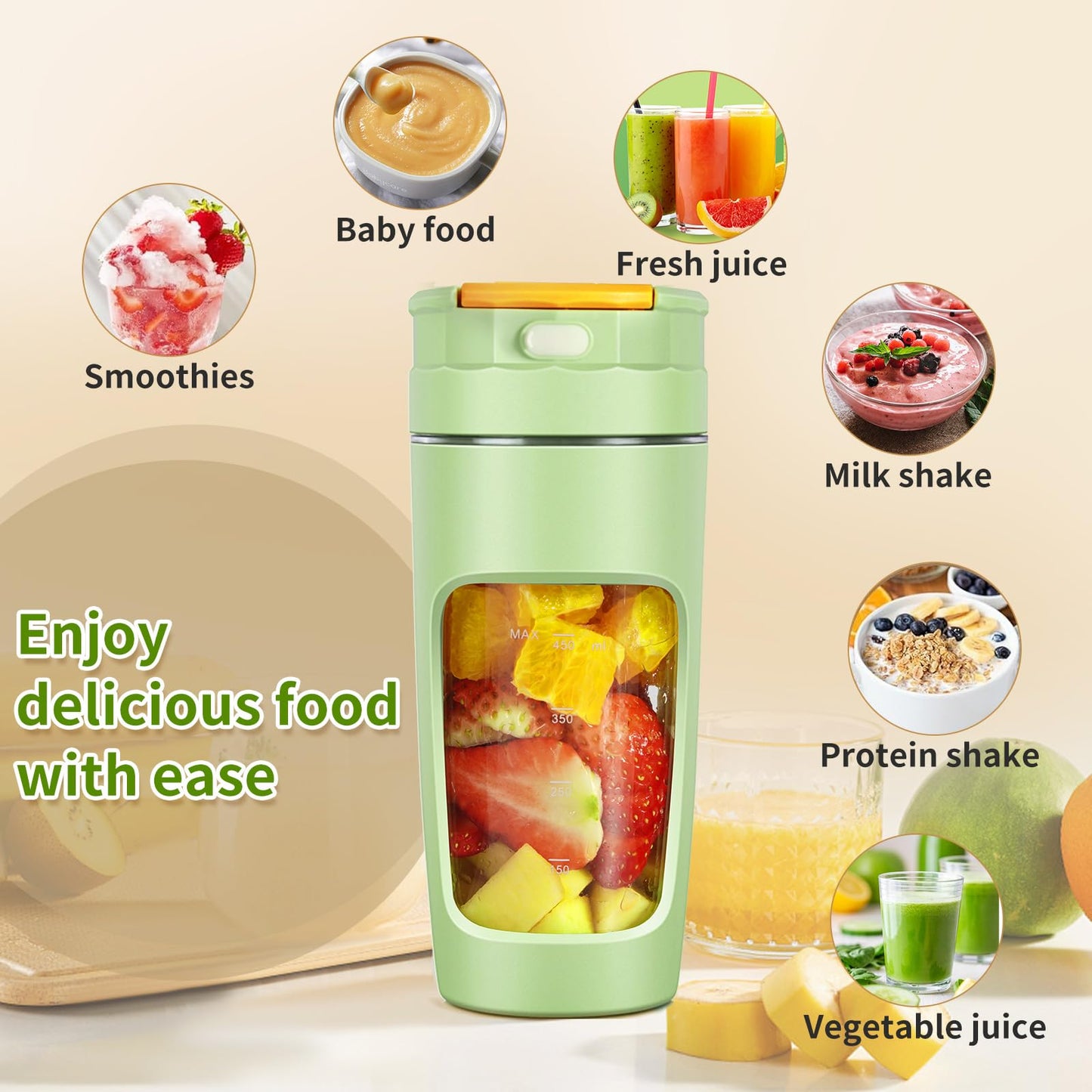 Portable Blender Cup - 20 oz(600ml) Large Capacity, Travel Personal Size Blender for Shakes and Smoothies.High-Speed Multi-Blade Design | Personal Size, BPA-Free & Leakproof