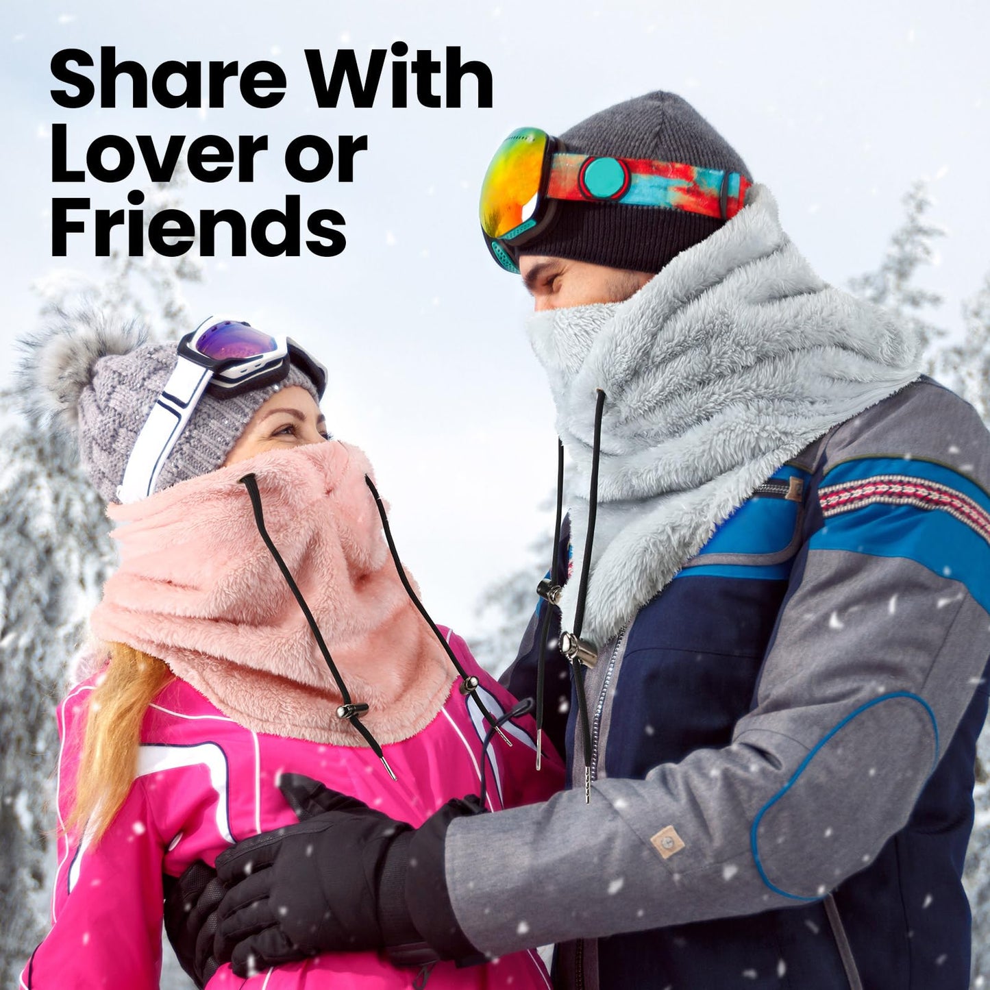 Liitrsh 2 Pcs Balaclava Fleece Ski Winter Face Mask for Men Women Cold Weather Balaclava Wind Resistant Cap Scarf(Grey, Pink)