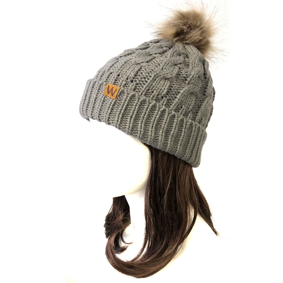 allydrew Winter Warm Soft Knit Beanie with Faux Fur Pom Pom, Mommy & Me Ash Gray Beanie