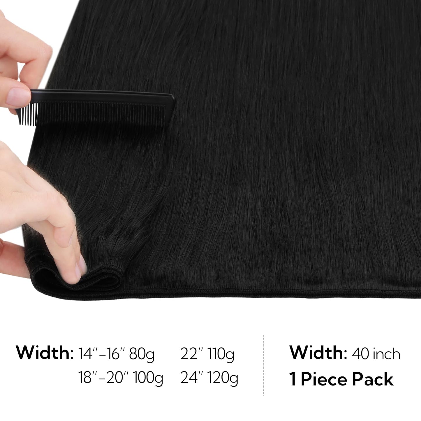 HOTBANANA Sew in Real Human Hair Extensions, 16inch 80g Weft Jet Black Straight Remy Hair Weft Full Head