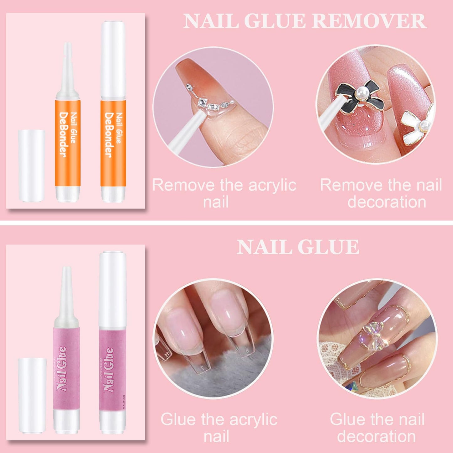 20PCS Press on Nail Tool Kit: Nail Prep Kit with Nail Glue, Glue Remover, Mini Nail File, Nail Buffer, Prep Pad,Adhesive Nail Tabs, Wood Stick, Instruction Card for Press on Nail Packaging