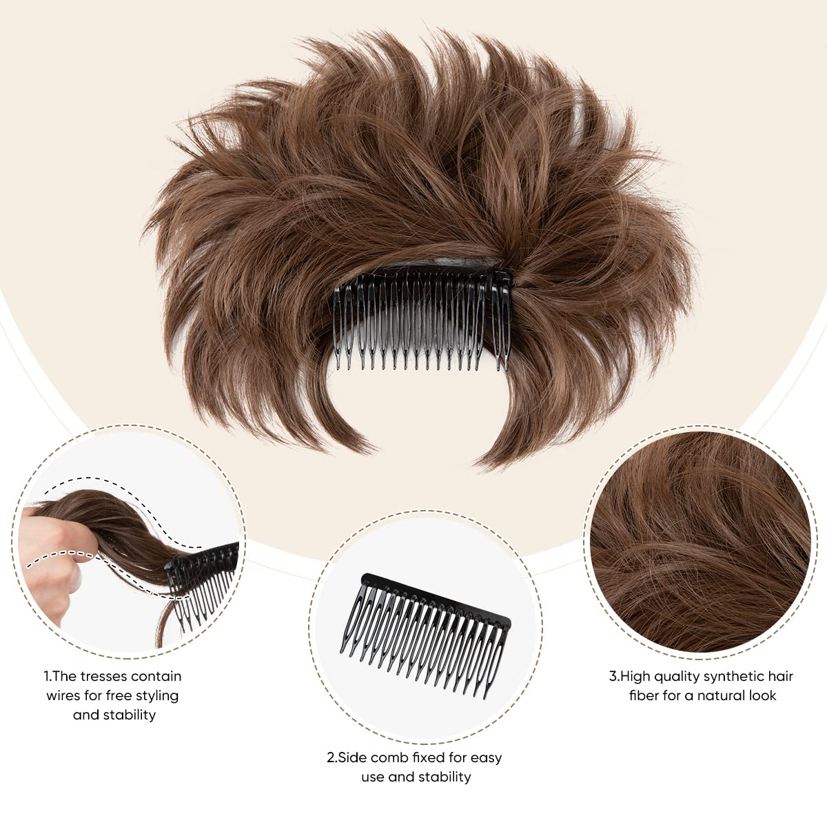 youngways Messy Bun Hair Piece Side Comb Clip in Hair Bun Hairpiece for Women Short Natural Straight Versatile Adjustable Styles Easy Hair pieces (Gloden Blonde and Beach Blonde Tips-S)