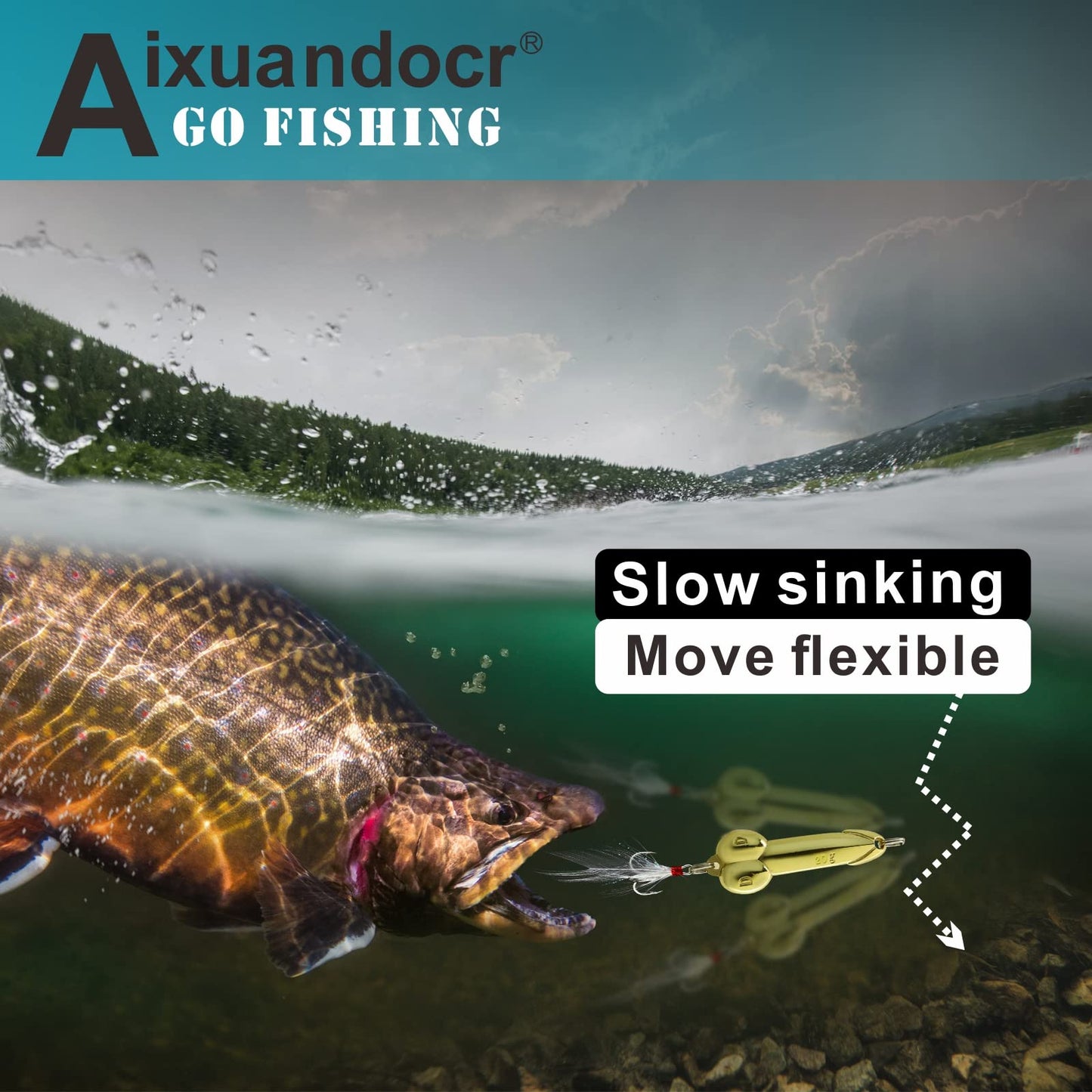 Bass Fishing Lure, Fishing Spoons, Topwater Fishing Lures with Trebles Hooks, Trout Fishing Lures, Fishing Tackle for Freshwater and Saltwater