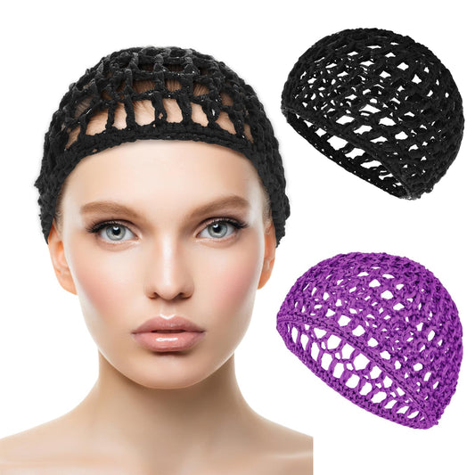 Hair Net for Women 2 PCS Sleeping Snood Wrap Press Sleep Crochet Cap Head Buns Hairnet Drying Long Hair Curly Caps Cover Hairnets Wig Mesh Scarf Wrapping Hair Cover for Sleeping Dark Purple/Black