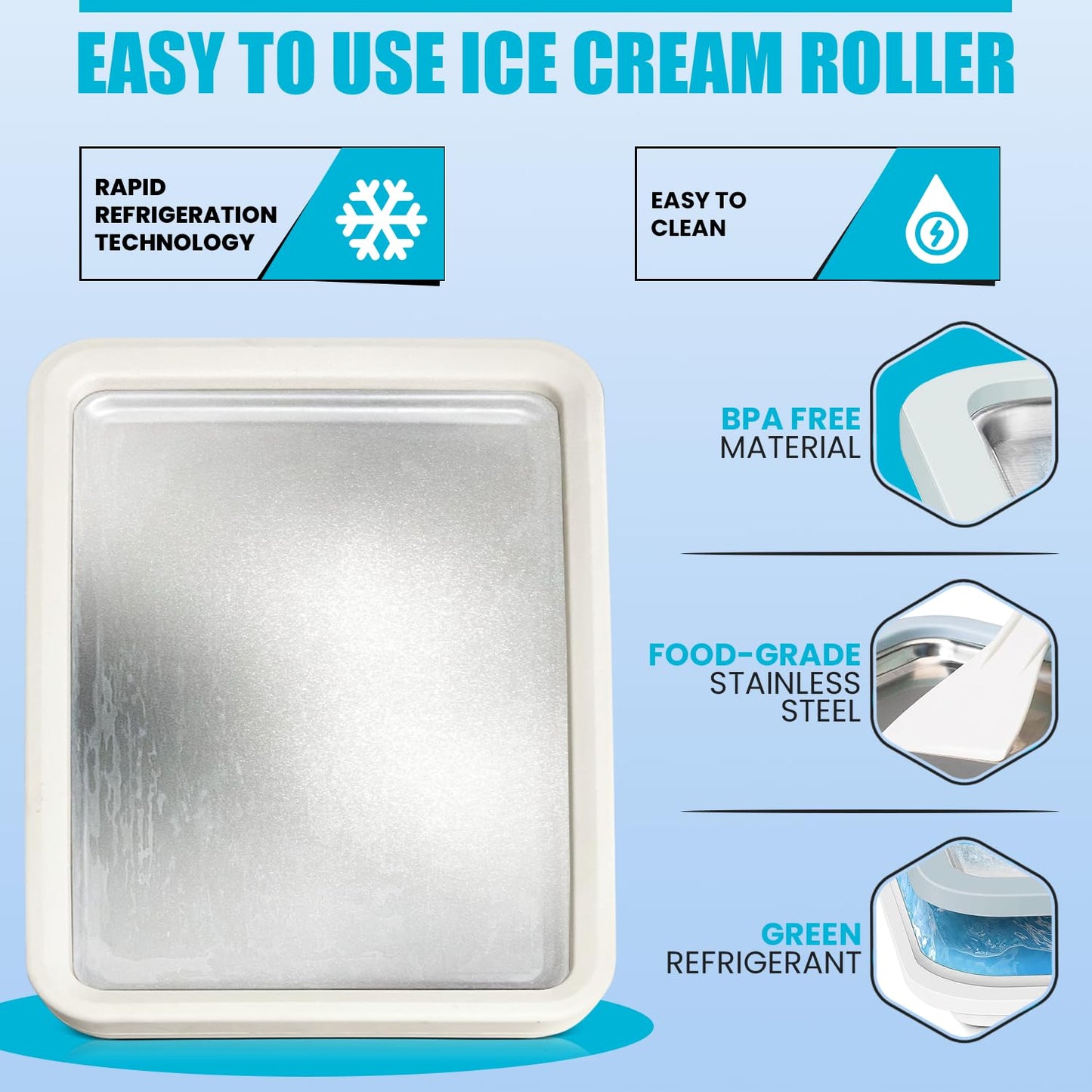 Extra Large Rolled Ice Cream Maker (14"x10") - Make Instant IceCream w/the Family - Manual Roll Your Own IceCream - Roll Ice Cream Tray