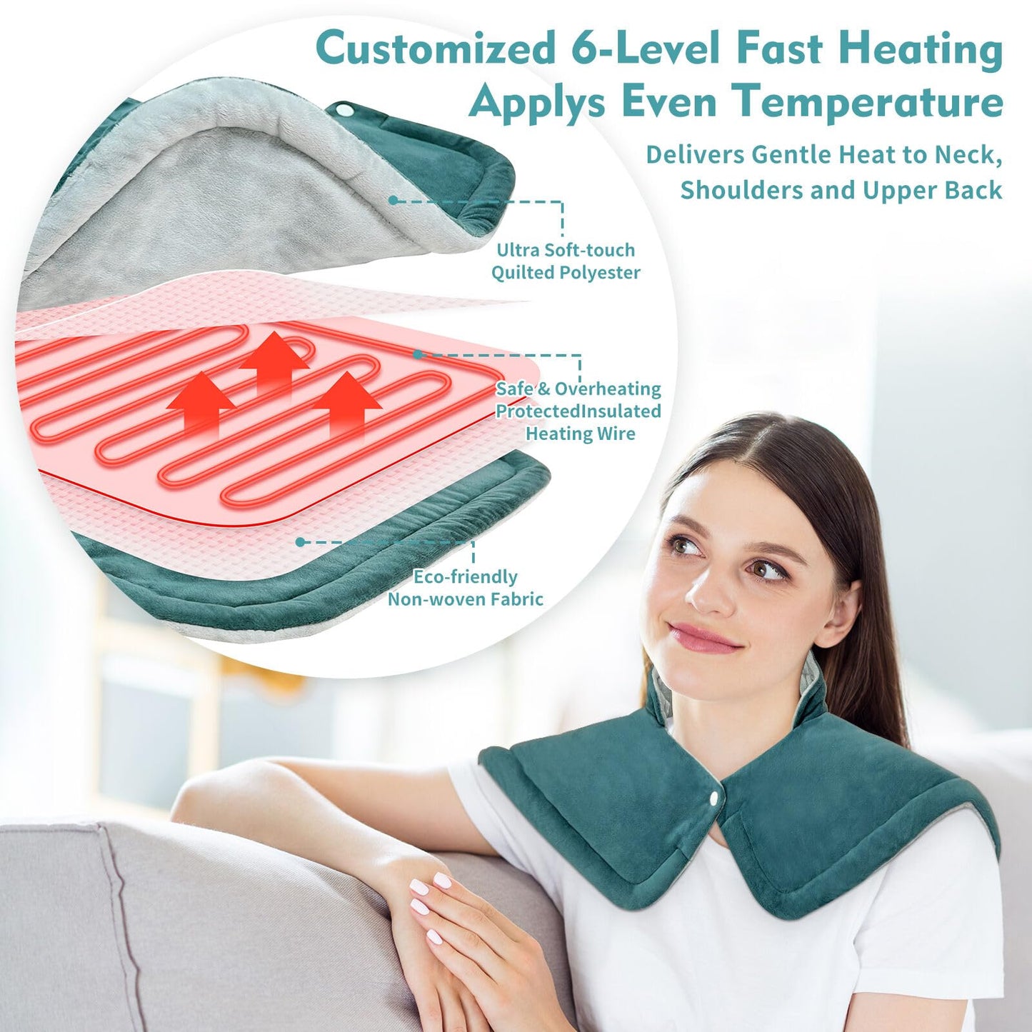Aqziill Heating Pad for Neck and Shoulders Weighted for Pain Relief, Shoulder Heating Pads Electric Heated Neck Wrap, Gifts for Women Mom Men Dad Christmas, 6 Heat Settings, 4 Auto-Off