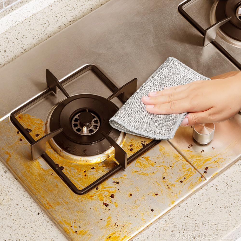 Pousbo Multipurpose Wire Dishwashing Rags for Wet and Dry, 2025 New Reusable Non Scratch Wire Dishcloth, Premium Scrubbing Wire Dishwashing Rags for Scrubs Dishes, Sinks Cleans (5)