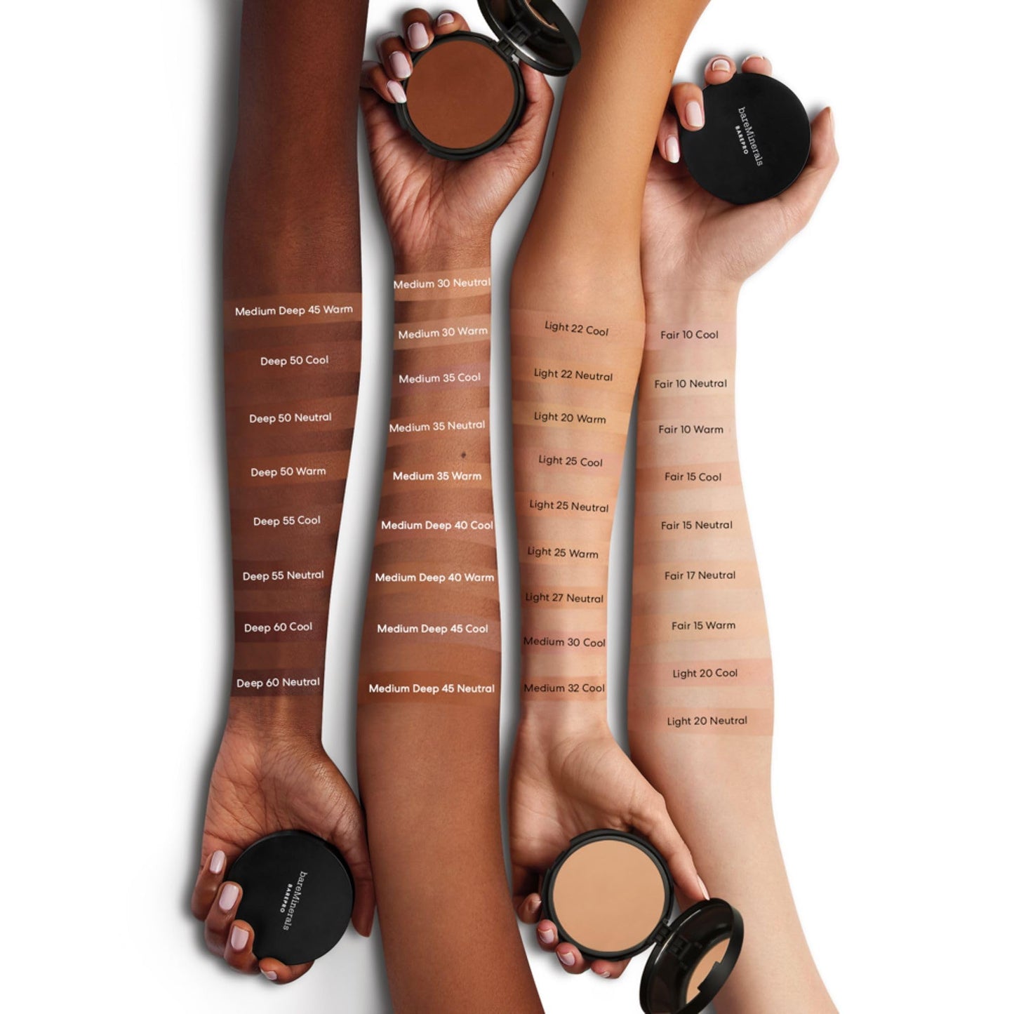 bareMinerals Barepro 24HR Skin-Perfecting Powder Foundation, Matte Pressed Powder Foundation Full Coverage with Plant-Based Squalene, Oil Control, Vegan - Medium Deep 45 Neutral