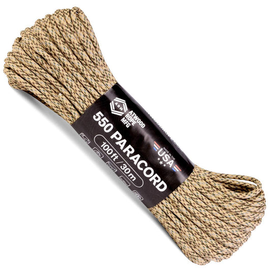 Atwood Rope MFG 550 Paracord 100 Feet 7-Strand Core Nylon Parachute Cord Outside Survival Gear Made in USA | Lanyards, Bracelets, Handle Wraps, Keychain (Desert)