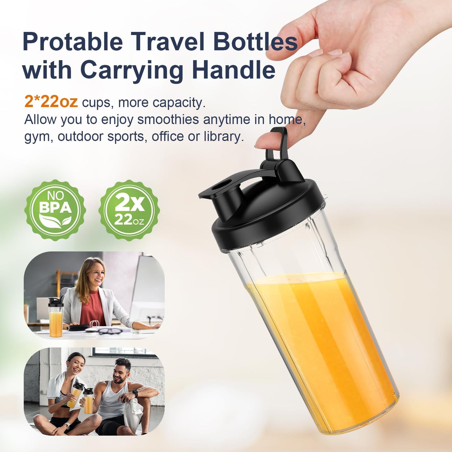 KOIOS Smoothie Blender, 900W Personal Blender for Shakes and Smoothies for Kitchen with 2 No-BPA 22oz Portable Cups, Single Serve Smoothies Maker Mixer for Juices, Nutritious Recipe (Grey Blue)